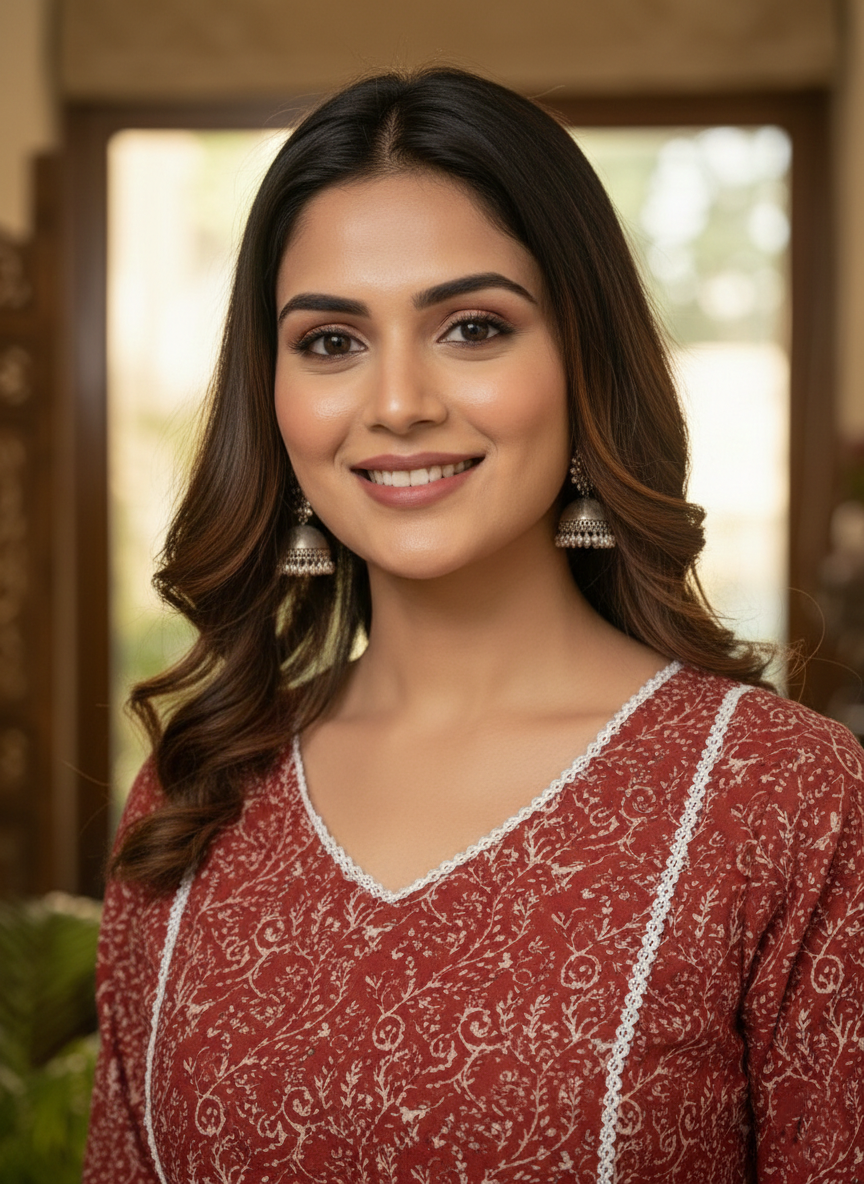 Women’s Pure Red Cotton Kurta with Lace Work & Palazzo