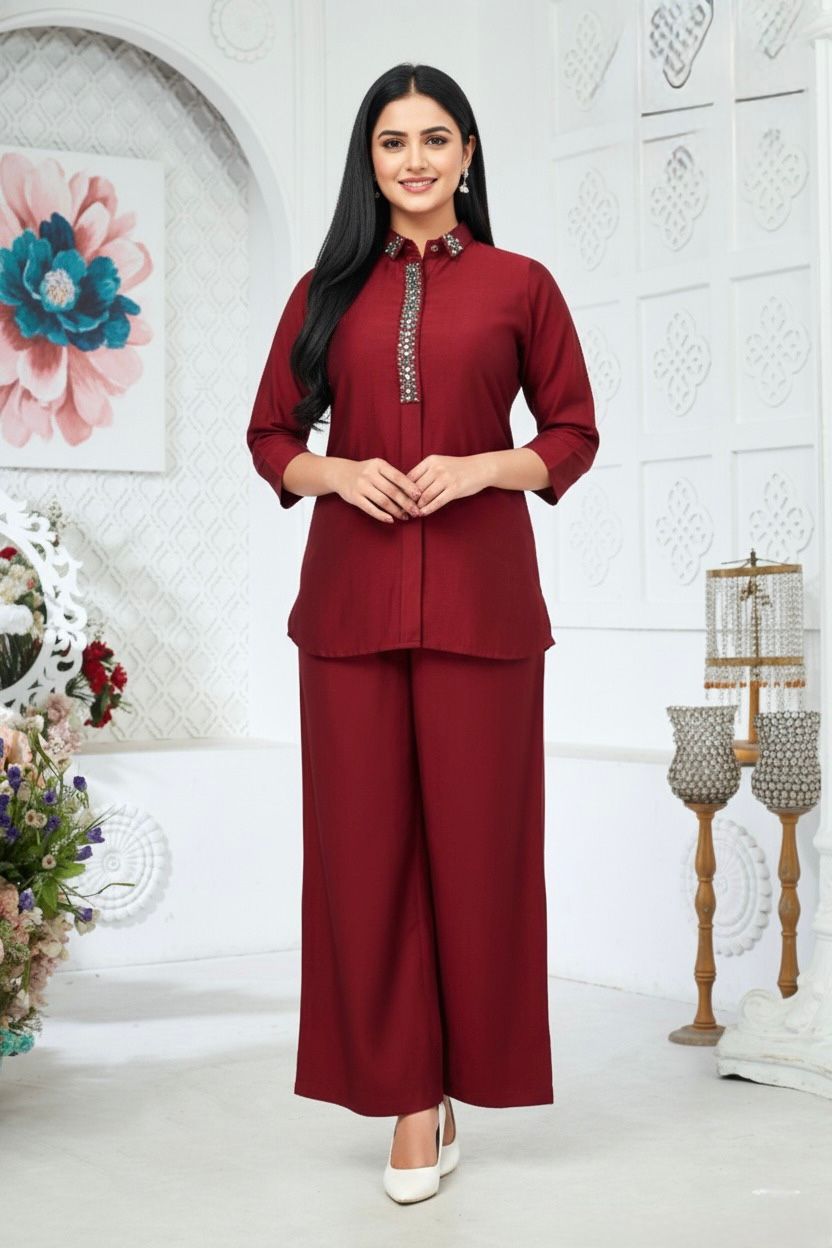 Fancy Co-ord Set For Women - Red