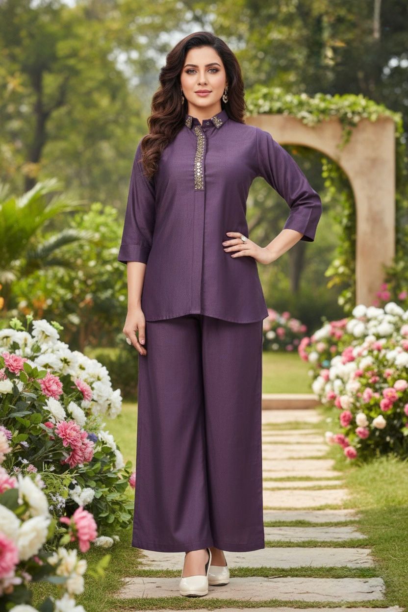 Fancy Co-ord Set For Women - Purple