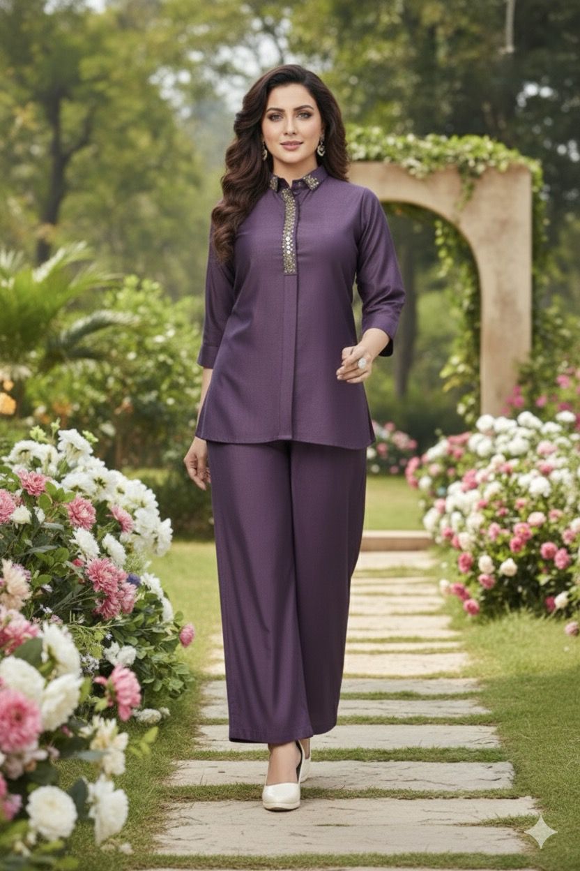 Fancy Co-ord Set For Women - Purple