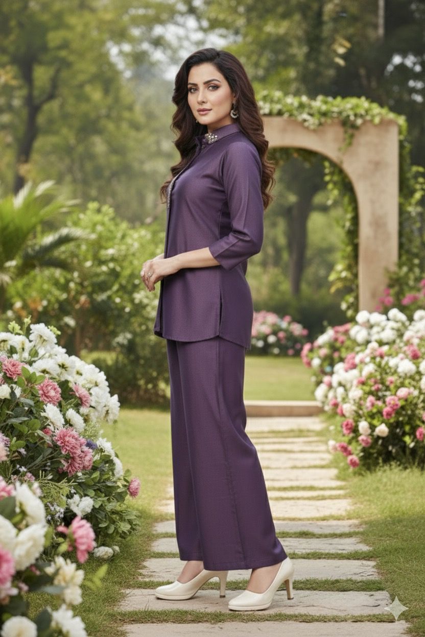 Fancy Co-ord Set For Women - Purple