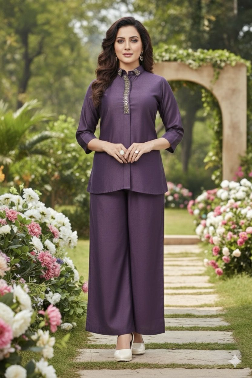 Fancy Co-ord Set For Women - Purple