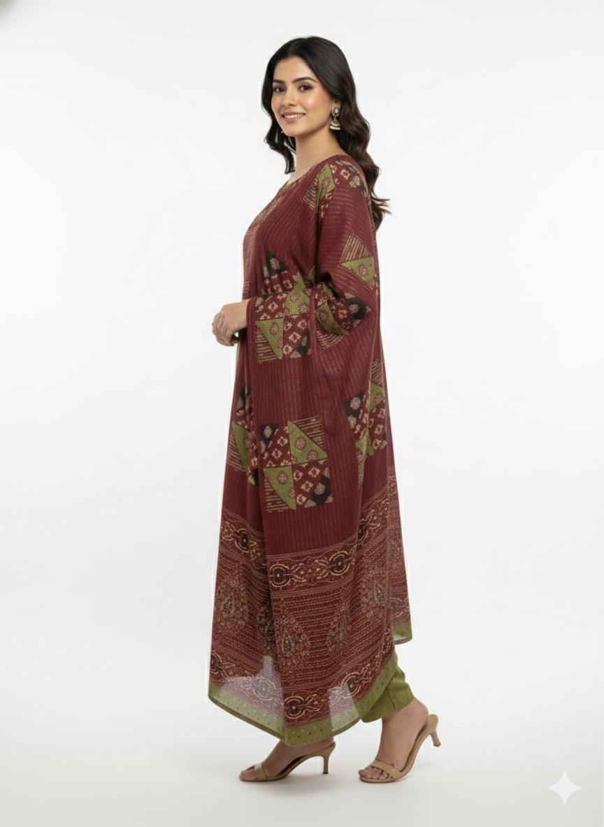 Mul Chanderi Suit Set For Women - Olive
