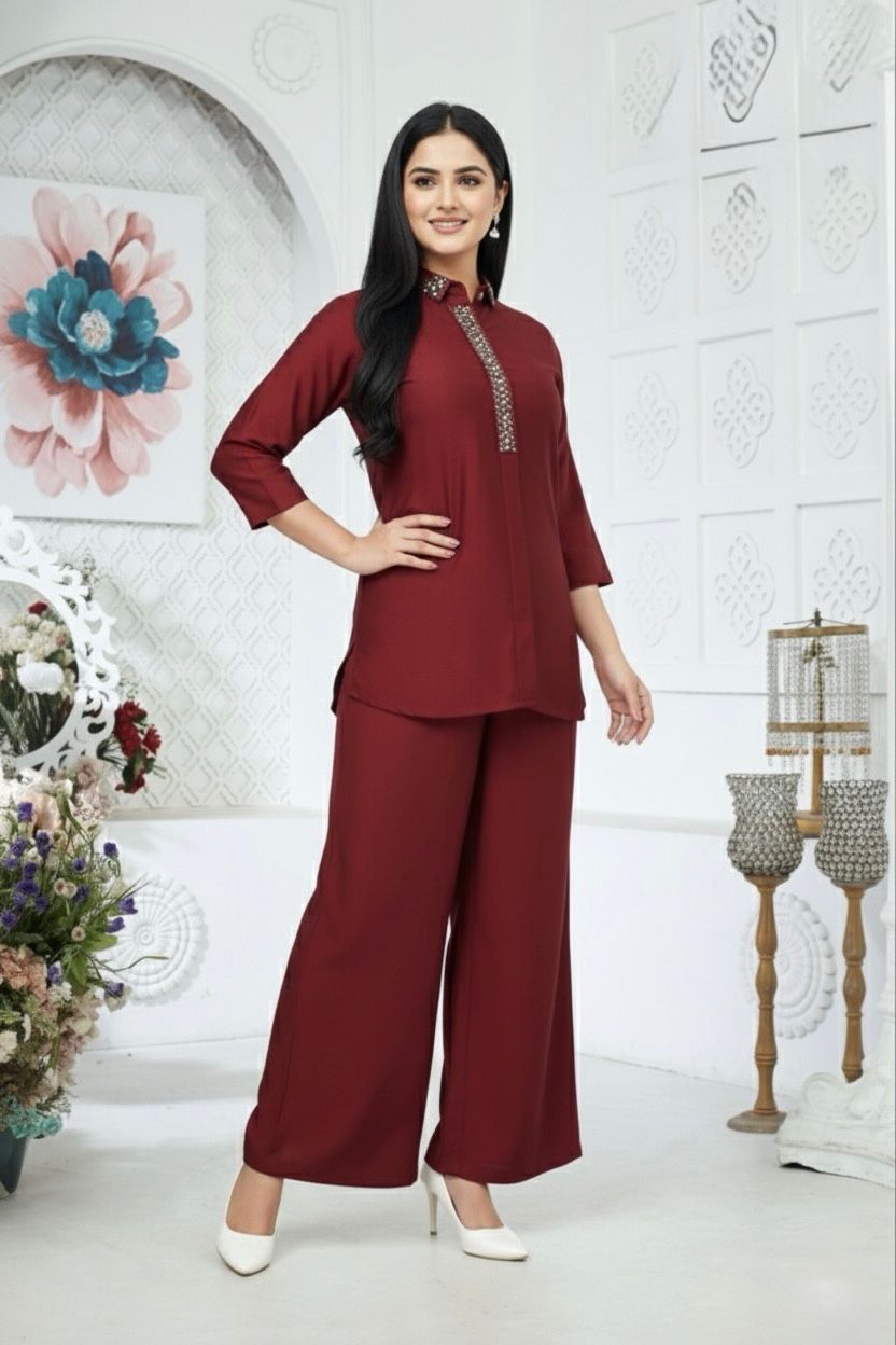 Fancy Co-ord Set For Women - Red
