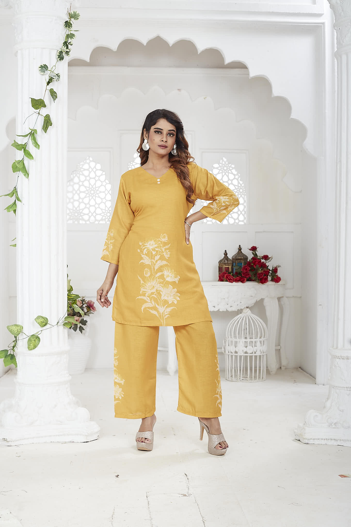 Yellow Linen Khadi Co-ord Set for Women | Casual Wear