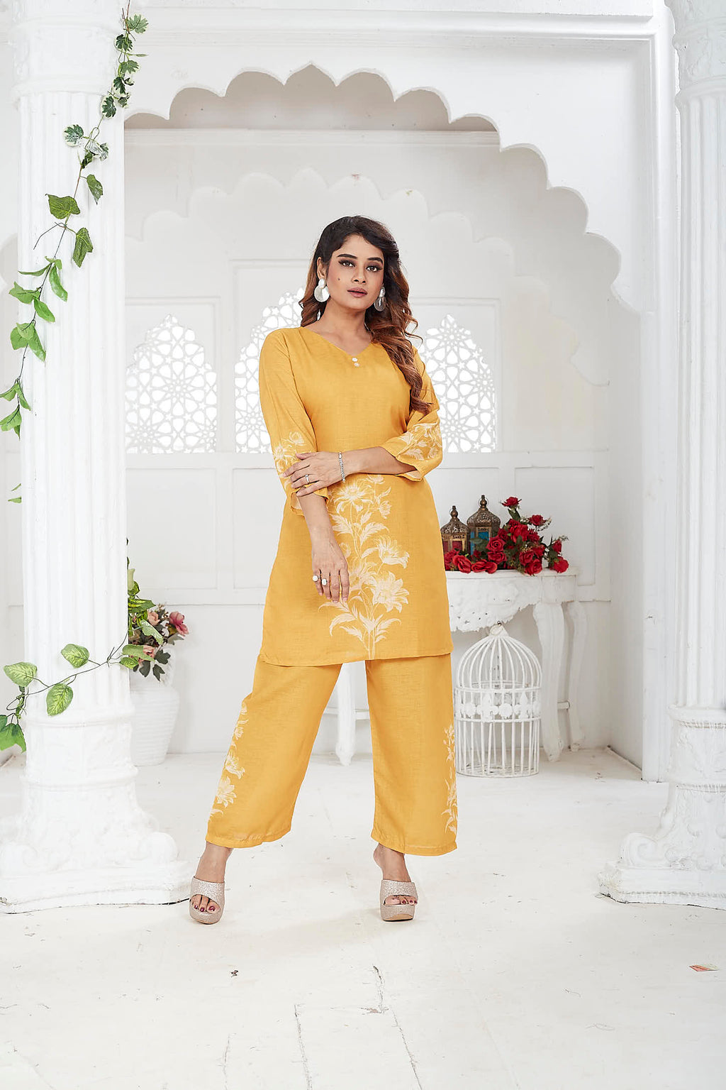 Yellow Linen Khadi Co-ord Set for Women | Casual Wear