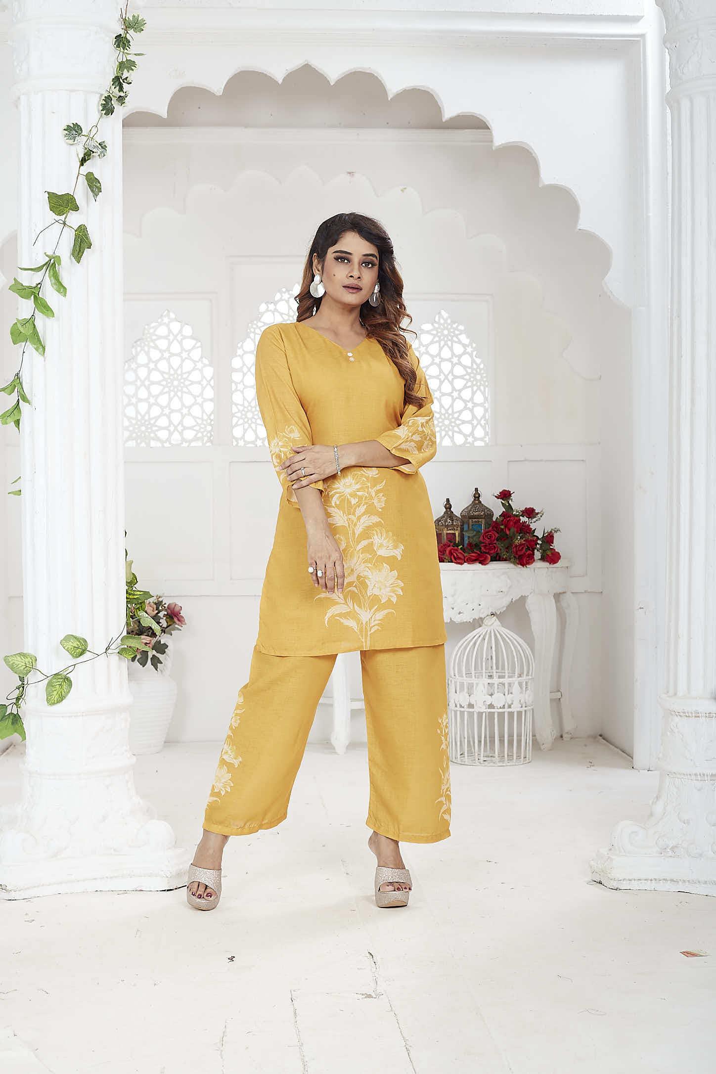 Yellow Linen Khadi Co-ord Set for Women | Casual Wear