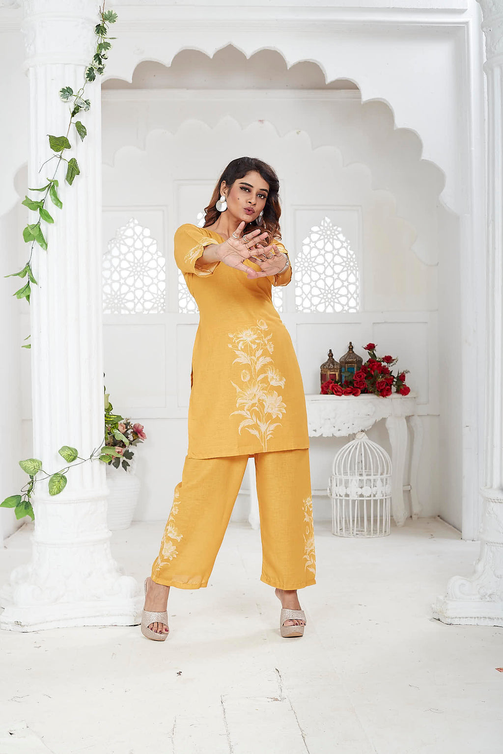 Yellow Linen Khadi Co-ord Set for Women | Casual Wear