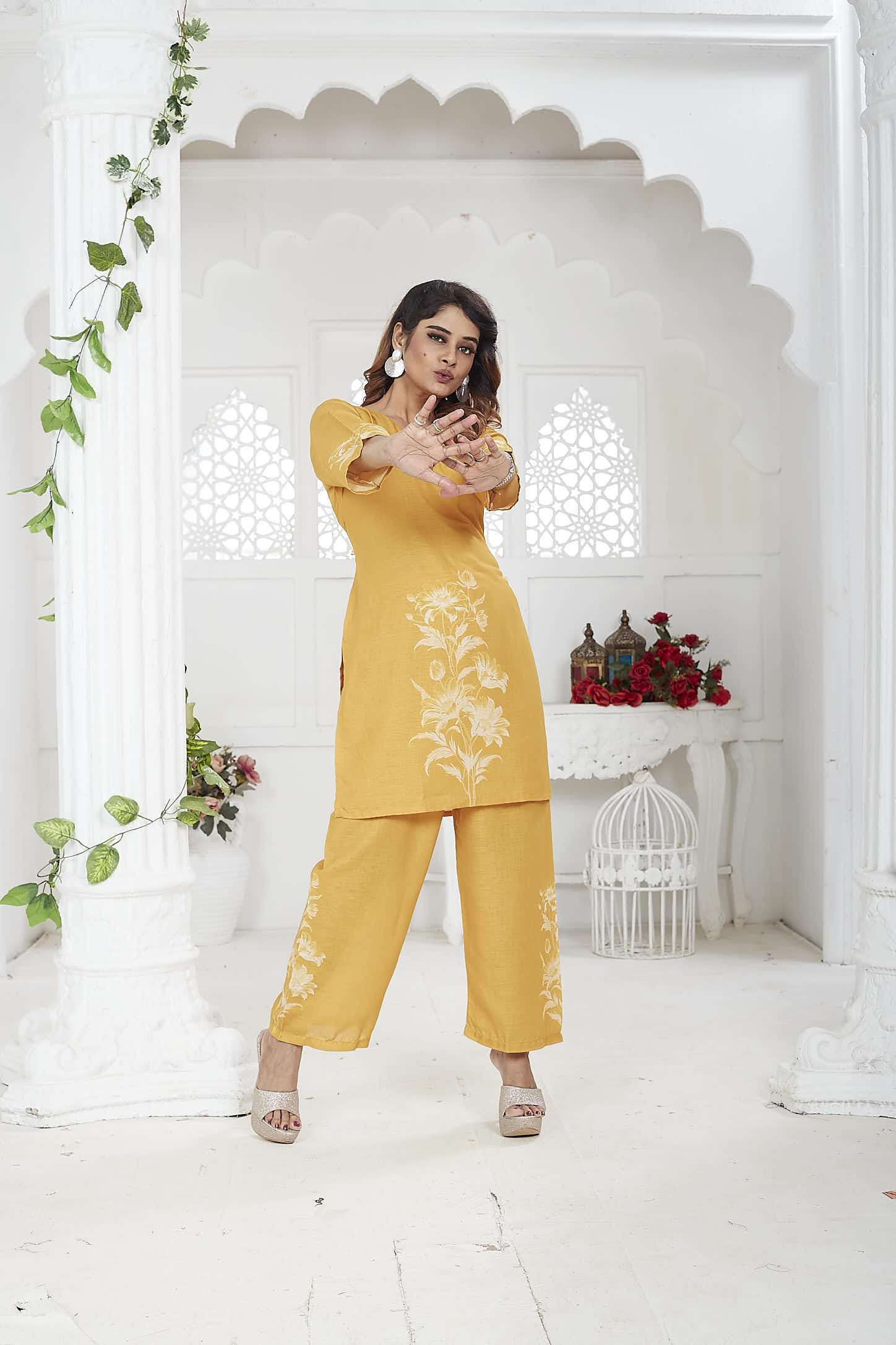 Yellow Linen Khadi Co-ord Set for Women | Casual Wear