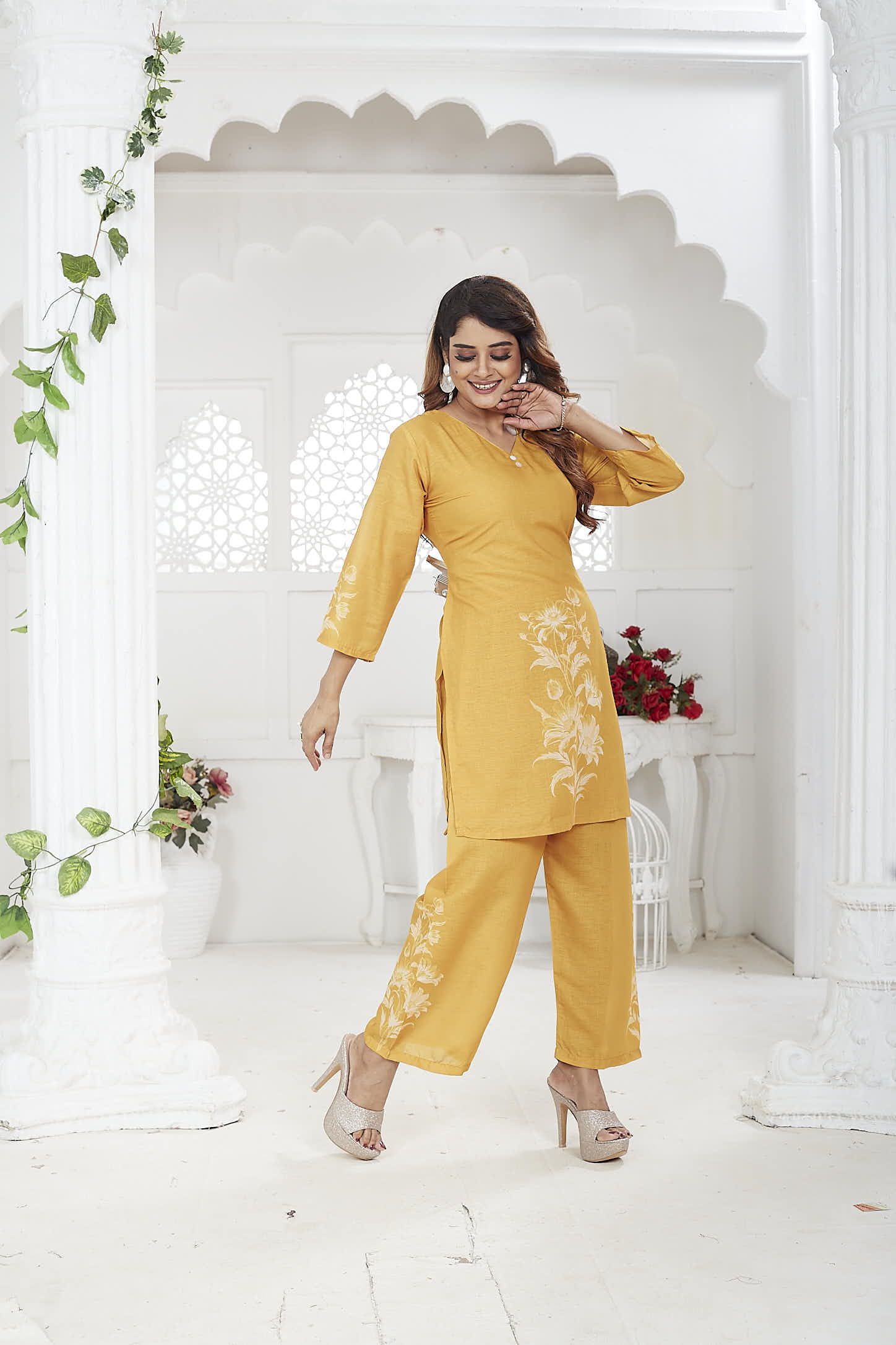Yellow Linen Khadi Co-ord Set for Women | Casual Wear