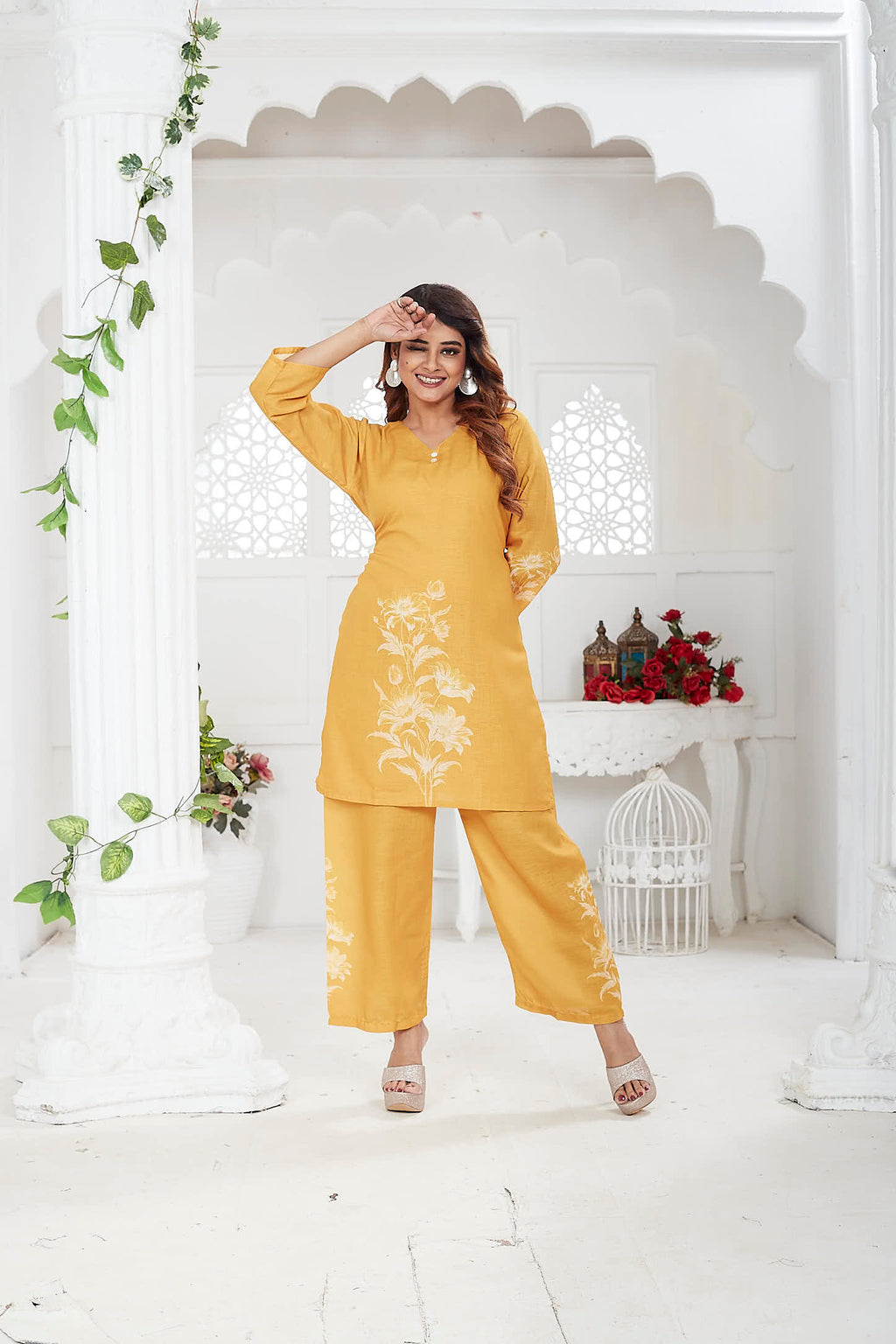 Yellow Linen Khadi Co-ord Set for Women | Casual Wear