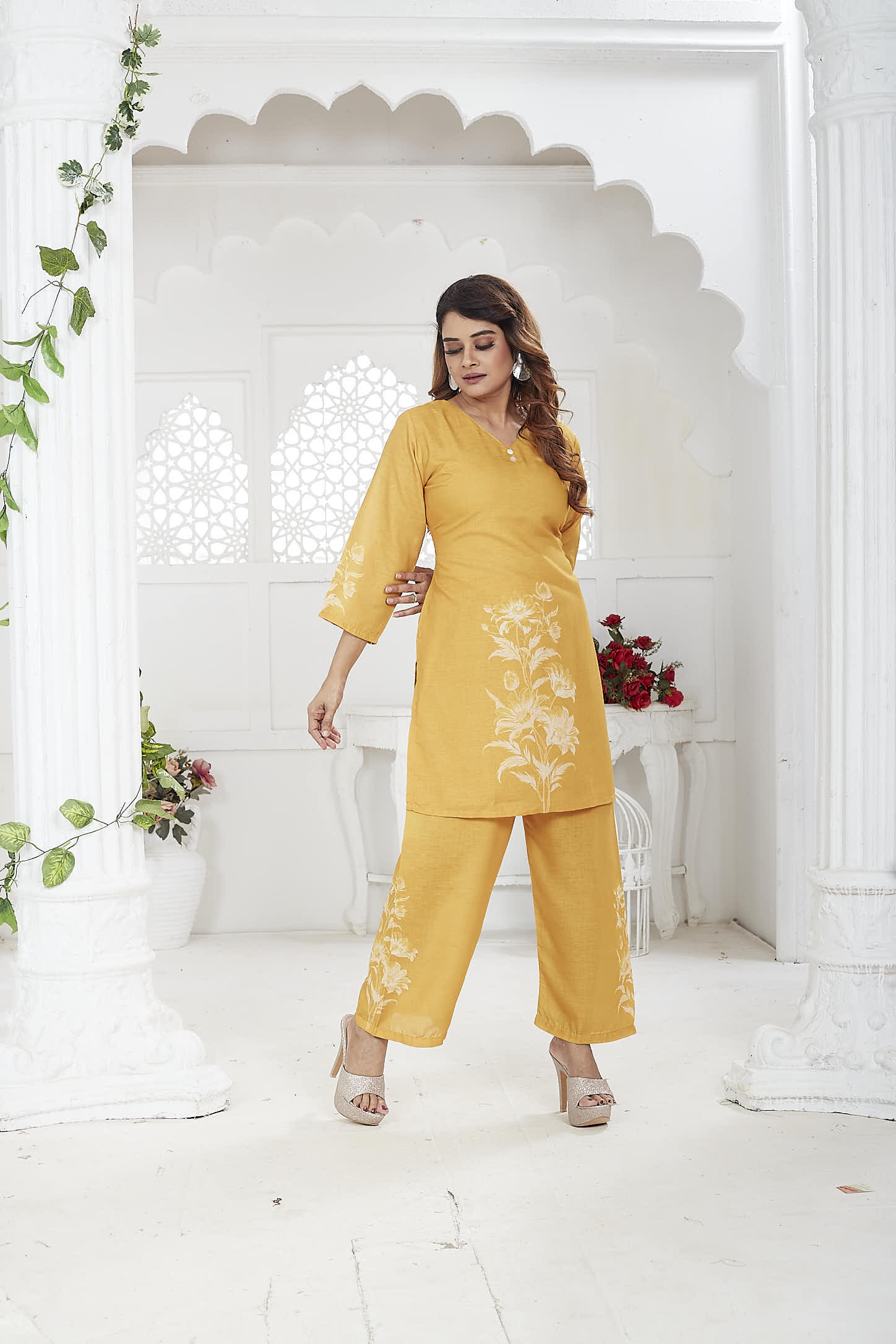 Yellow Linen Khadi Co-ord Set for Women | Casual Wear