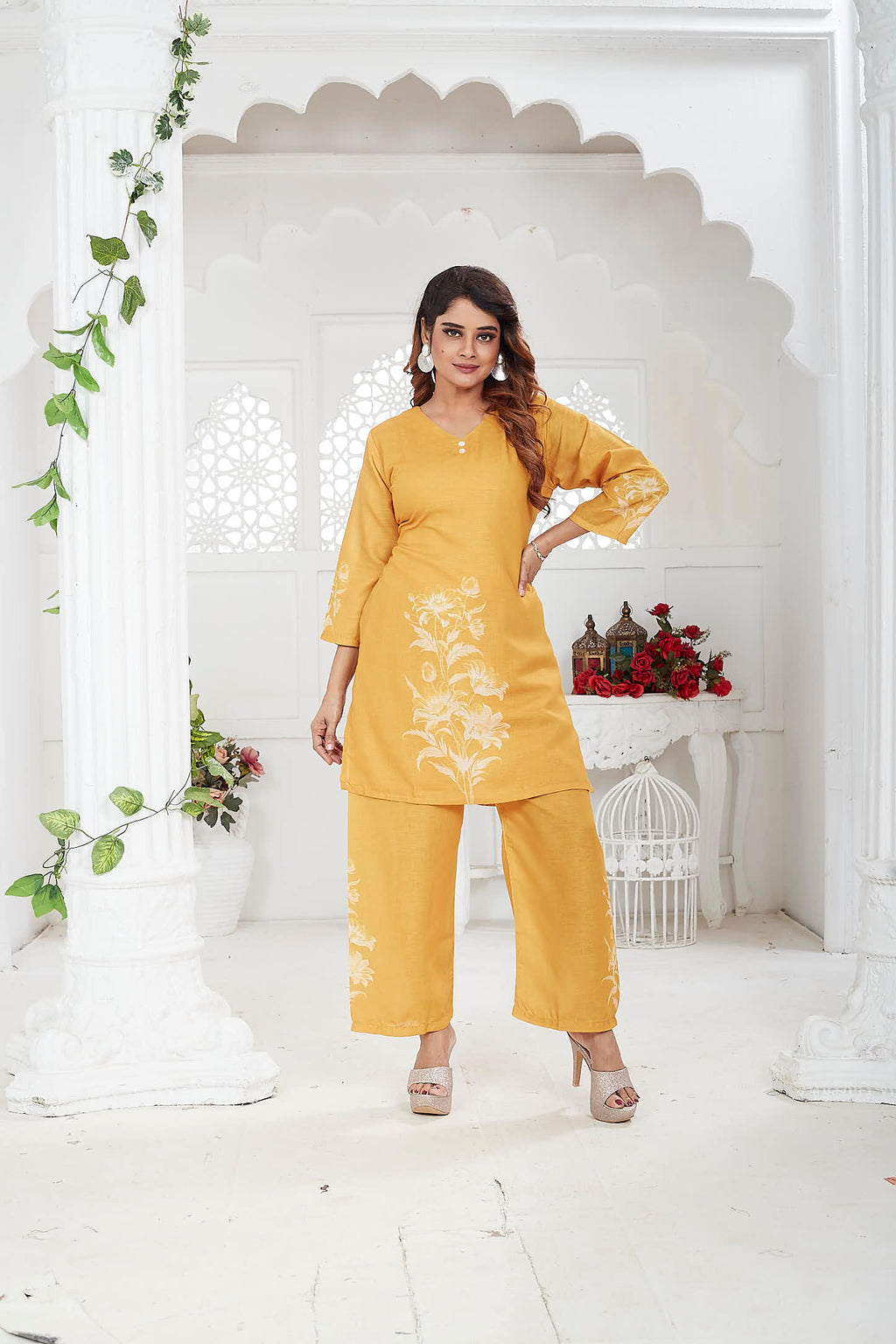 Yellow Linen Khadi Co-ord Set for Women | Casual Wear
