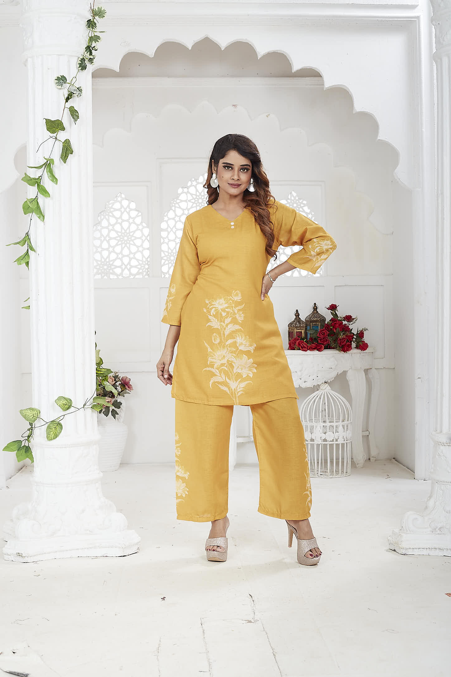 Yellow Linen Khadi Co-ord Set for Women | Casual Wear