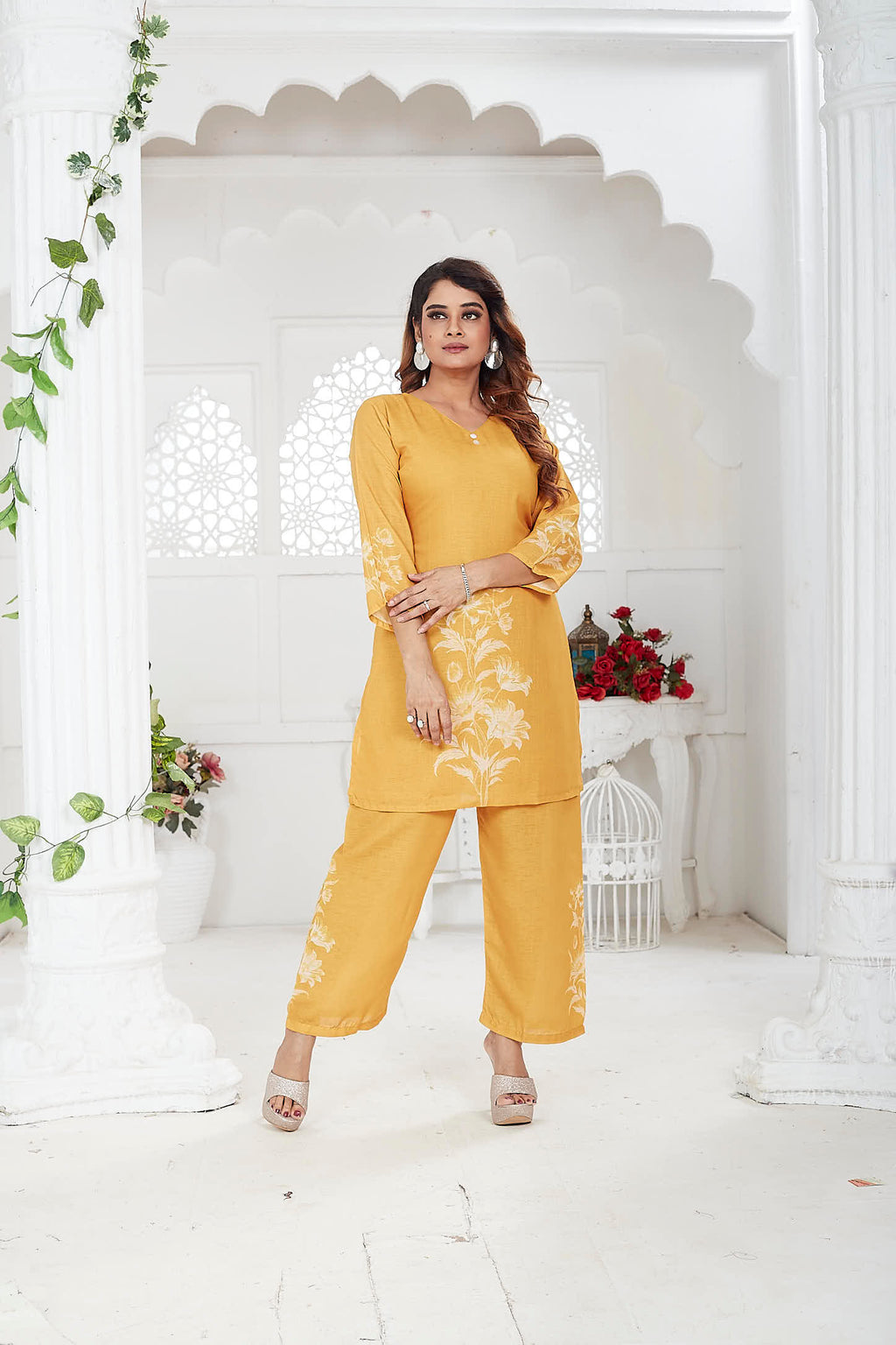 Yellow Linen Khadi Co-ord Set for Women | Casual Wear