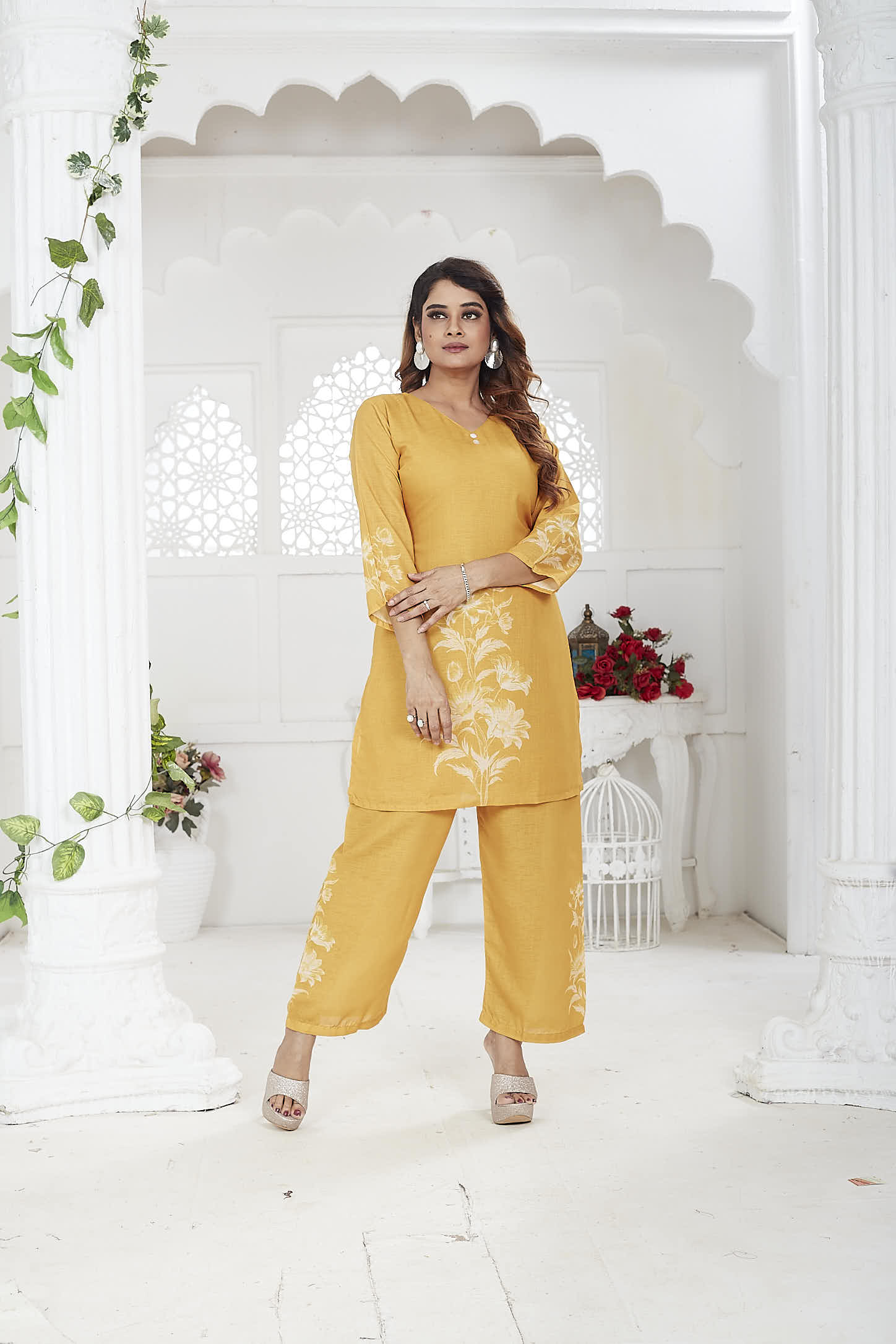 Yellow Linen Khadi Co-ord Set for Women | Casual Wear