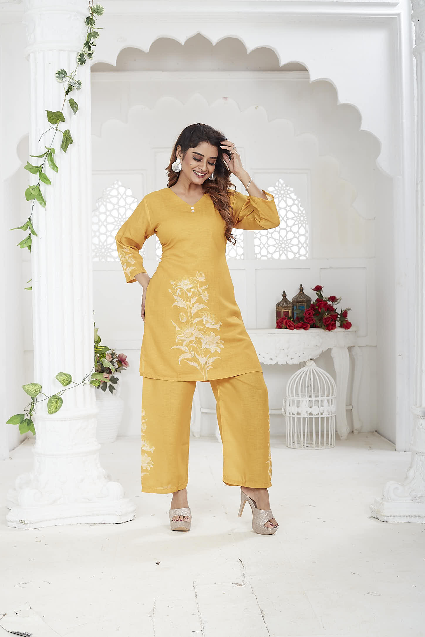 Yellow Linen Khadi Co-ord Set for Women | Casual Wear