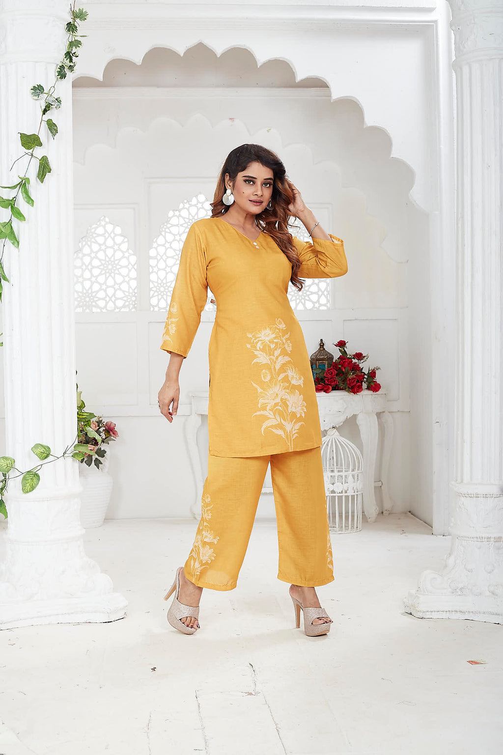Yellow Linen Khadi Co-ord Set for Women | Casual Wear