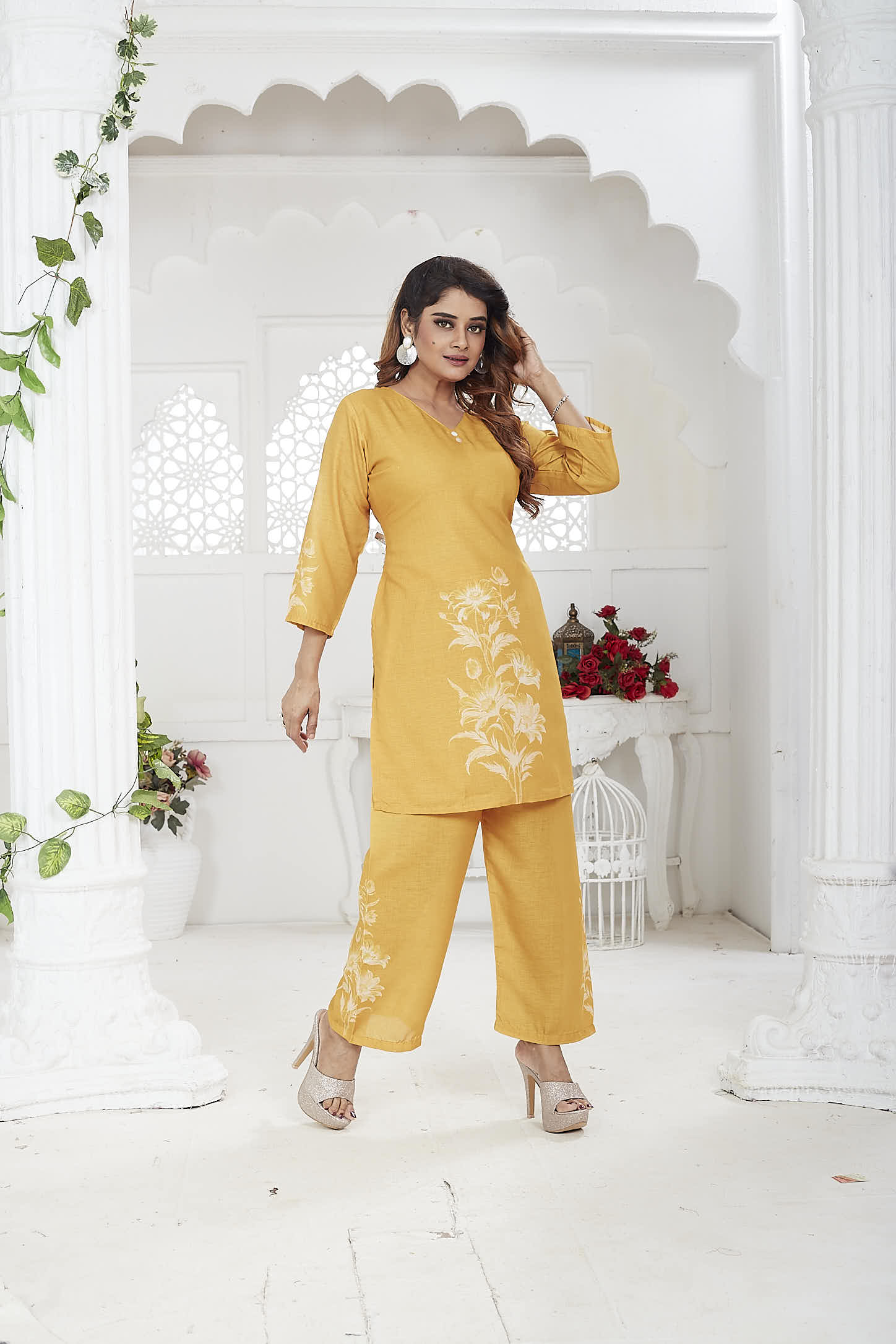 Yellow Linen Khadi Co-ord Set for Women | Casual Wear