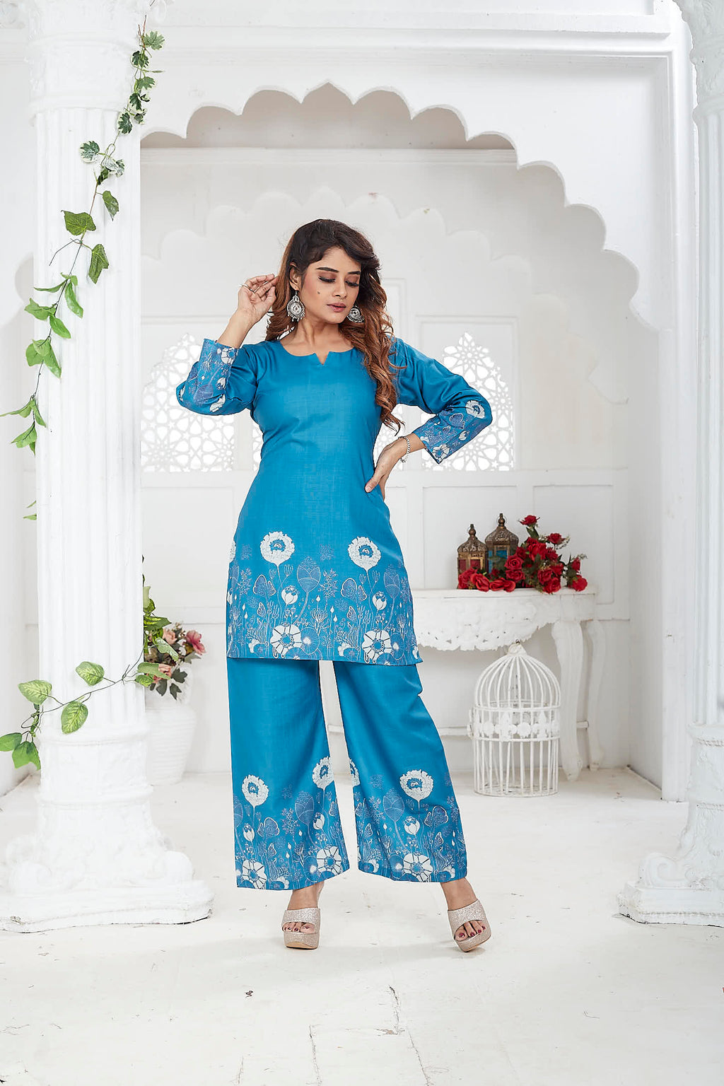 Blue Cotton-Linen Co-ord Set