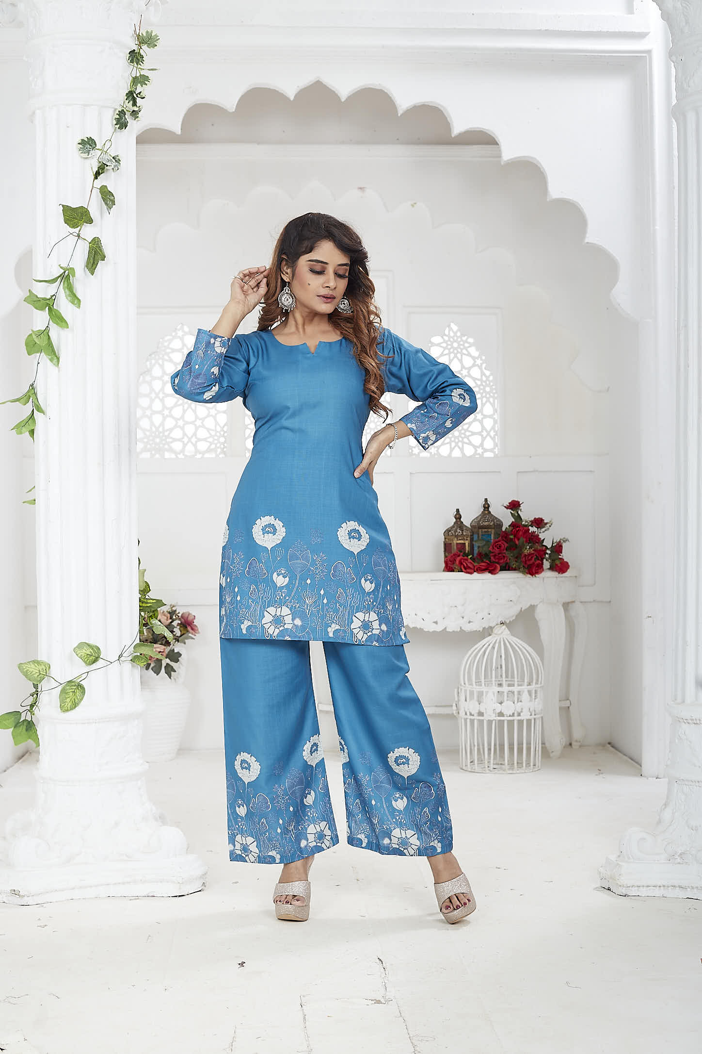 Blue Cotton-Linen Co-ord Set