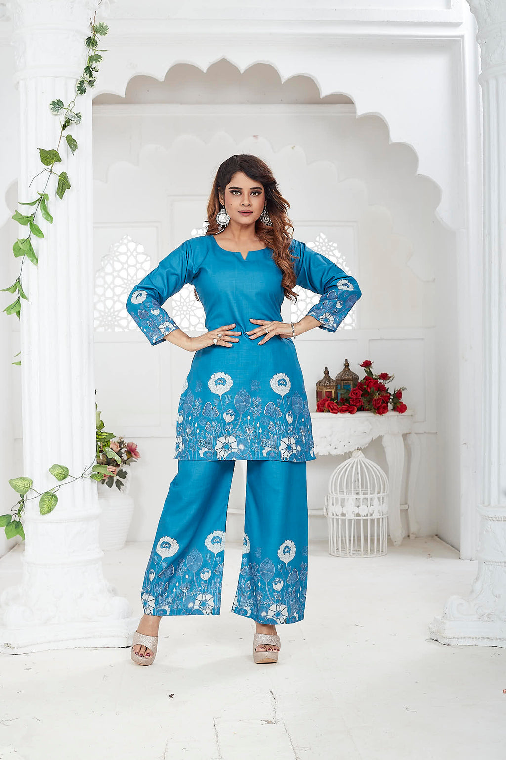 Blue Cotton-Linen Co-ord Set