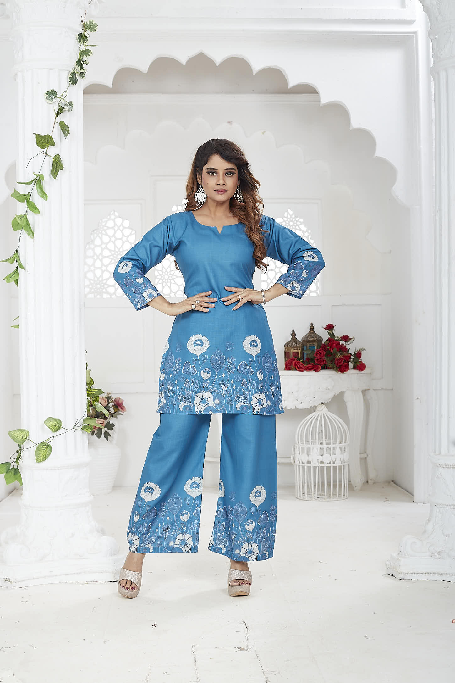 Blue Cotton-Linen Co-ord Set