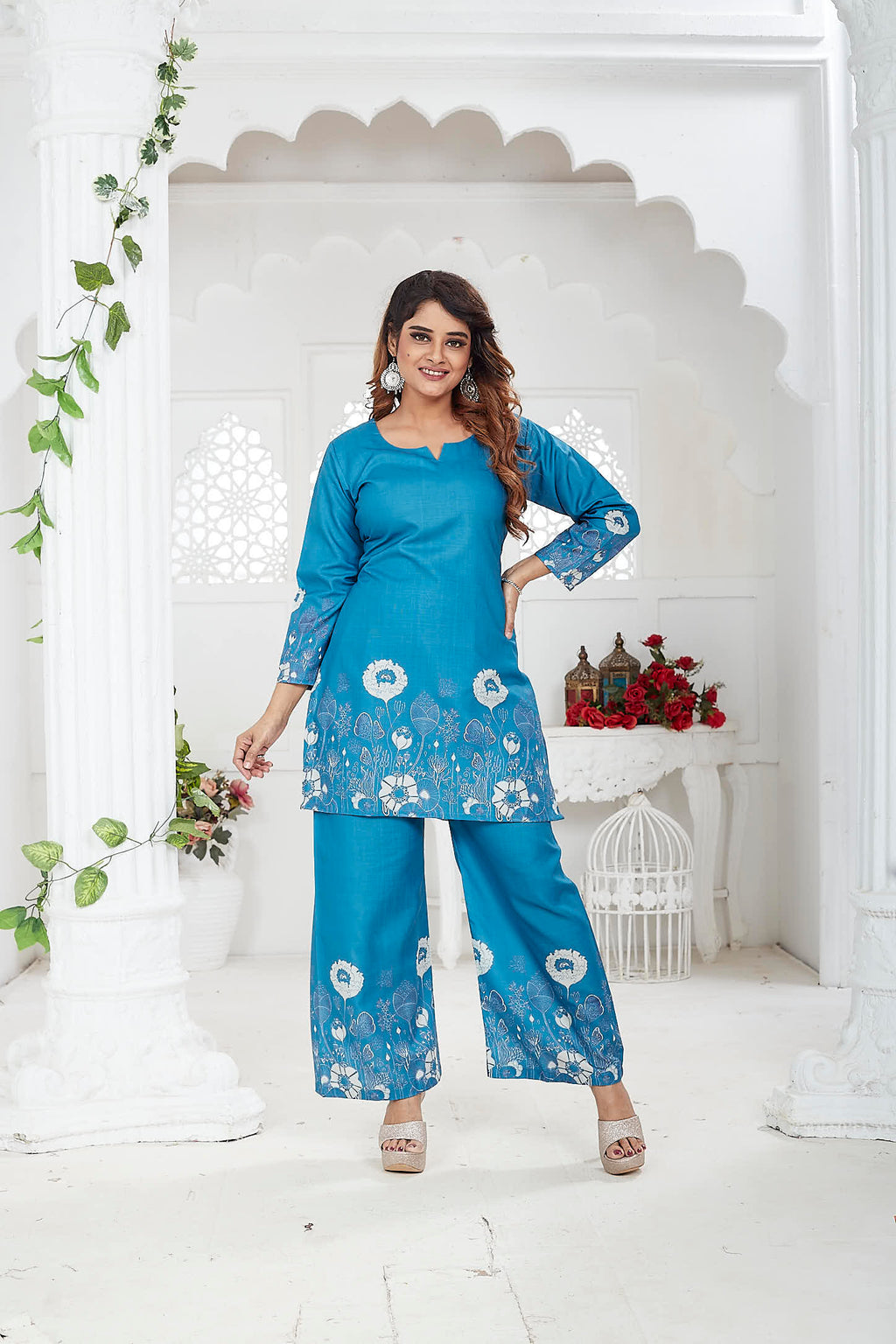 Blue Cotton-Linen Co-ord Set