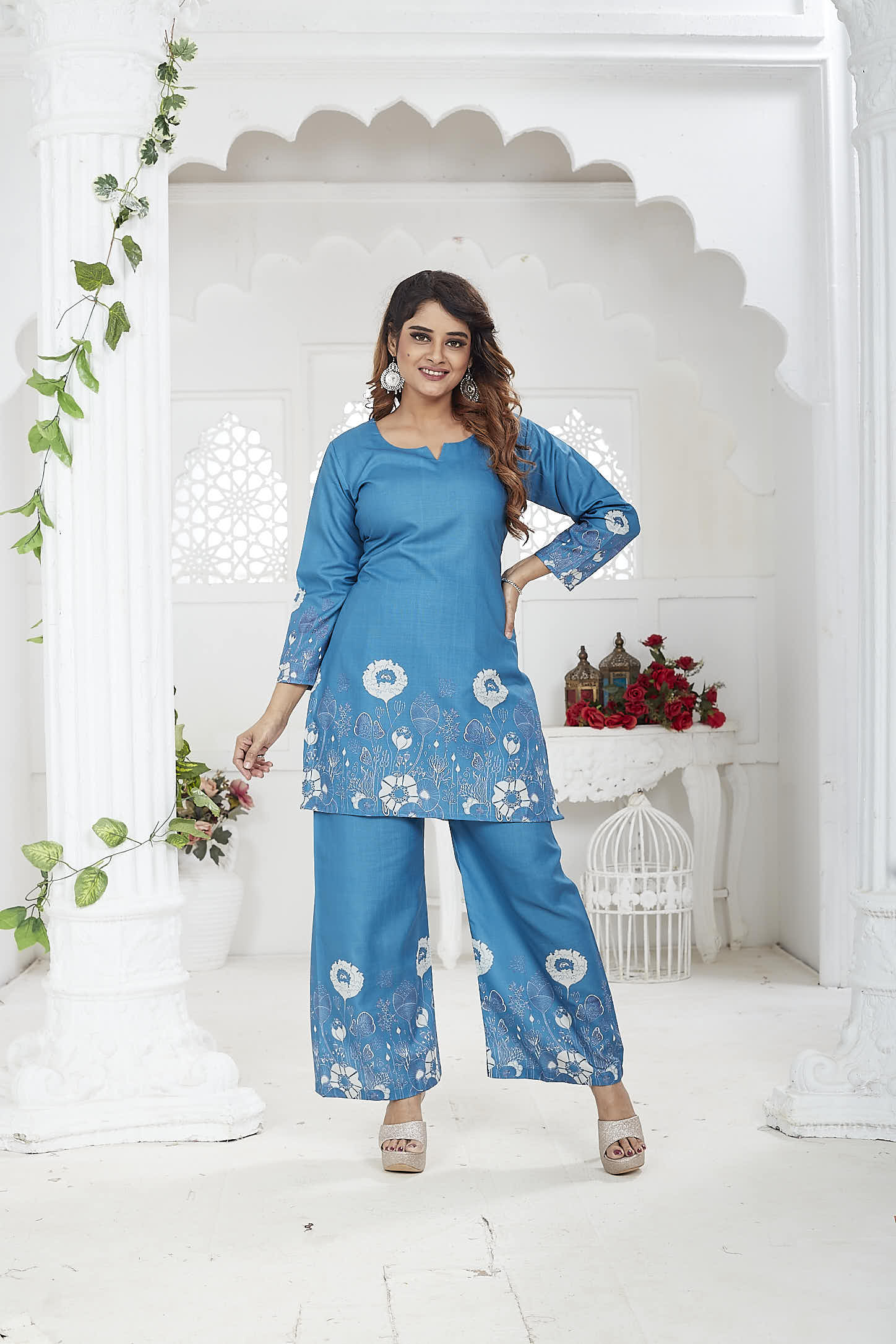 Blue Cotton-Linen Co-ord Set