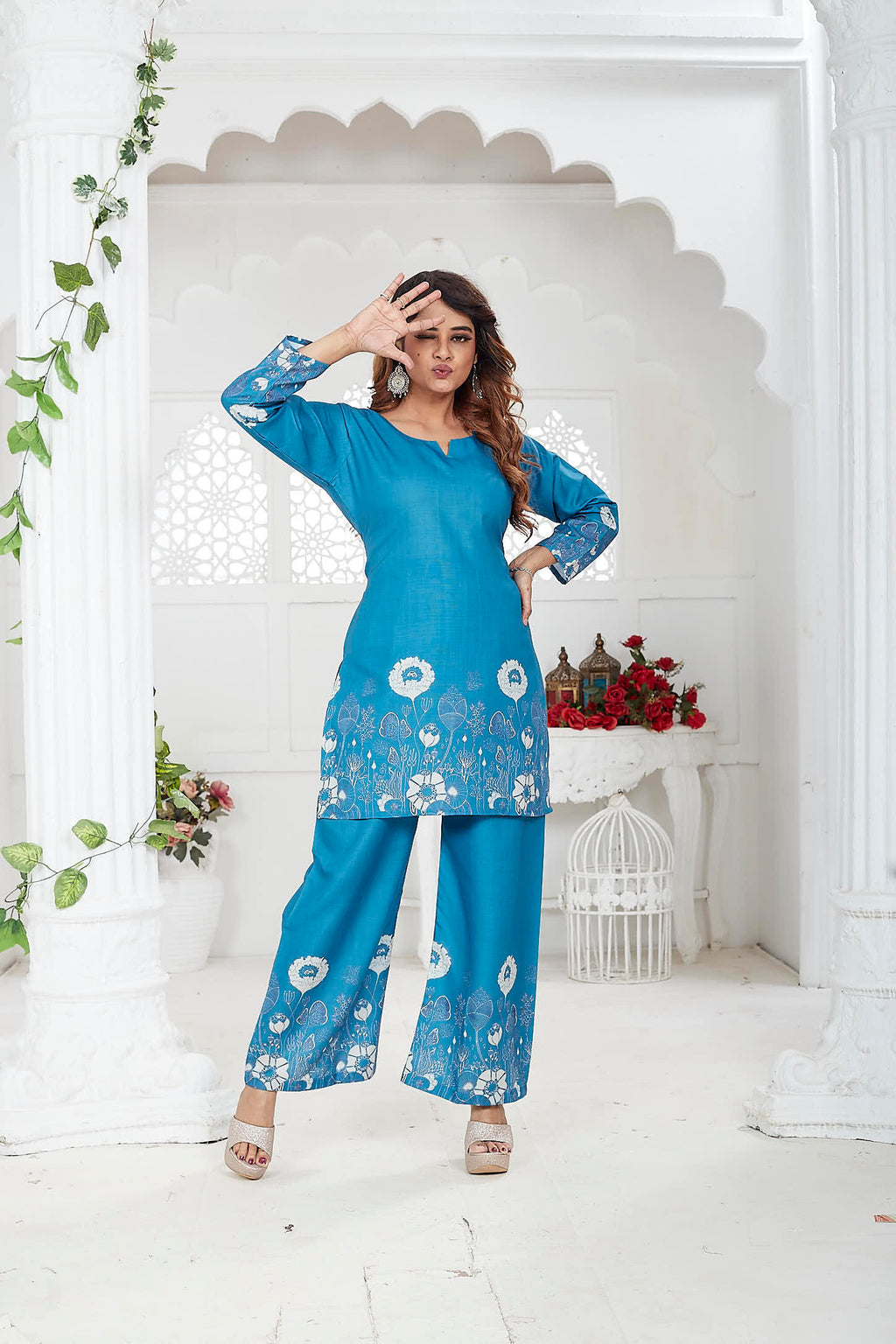 Blue Cotton-Linen Co-ord Set