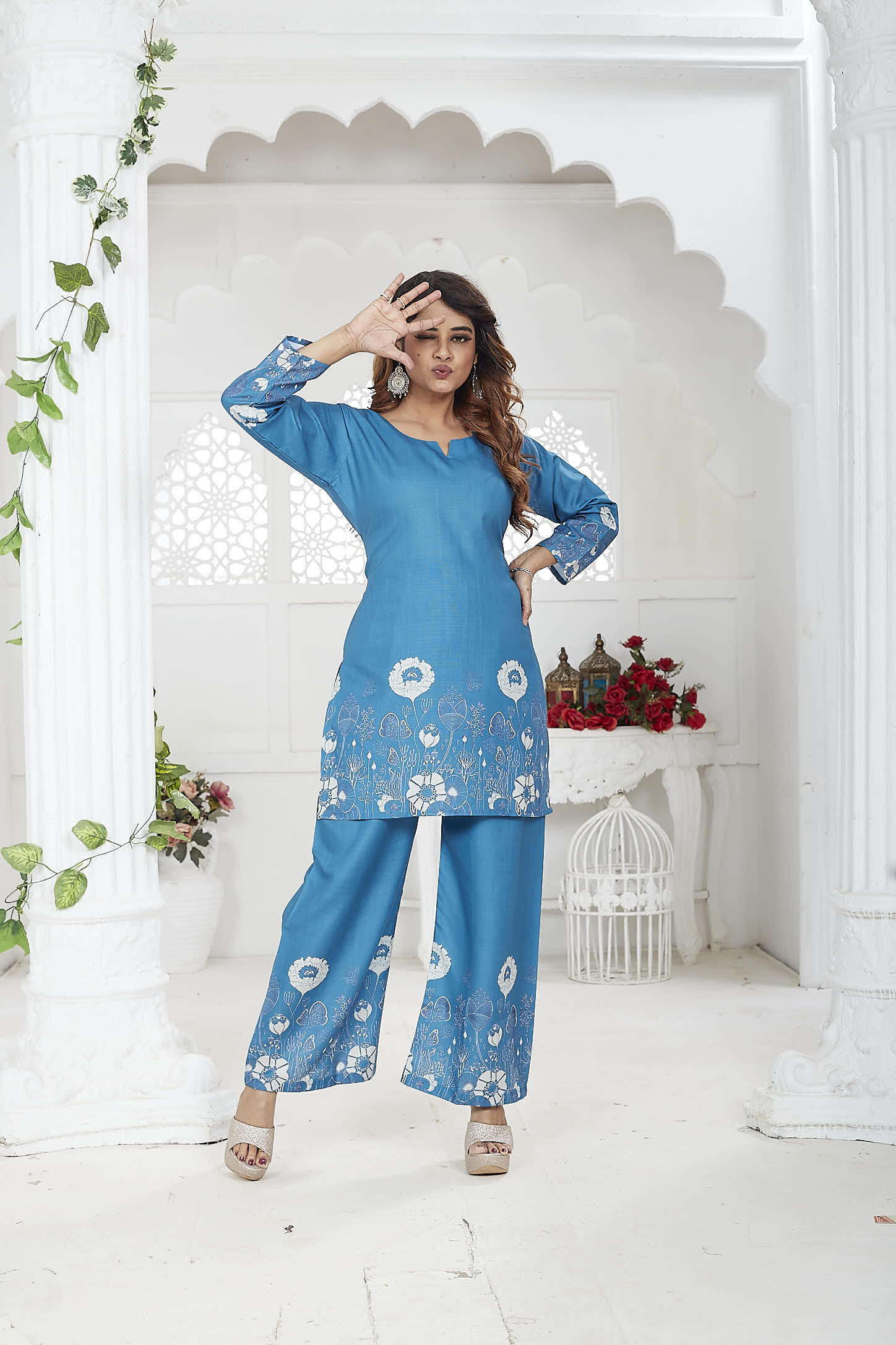 Blue Cotton-Linen Co-ord Set
