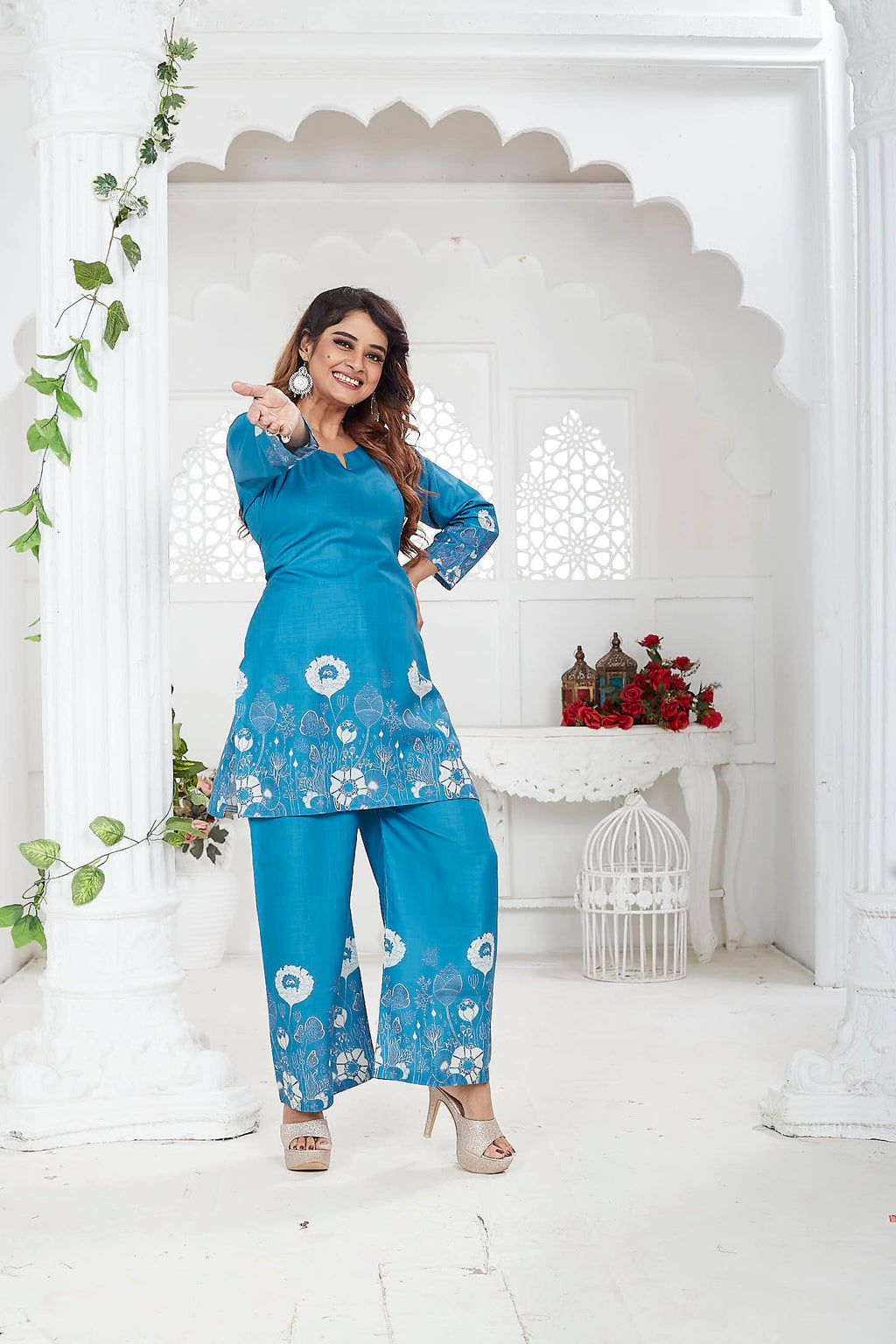 Blue Cotton-Linen Co-ord Set