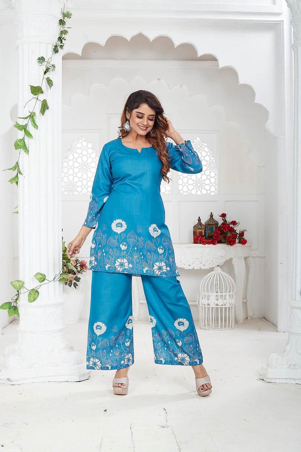 Blue Cotton-Linen Co-ord Set