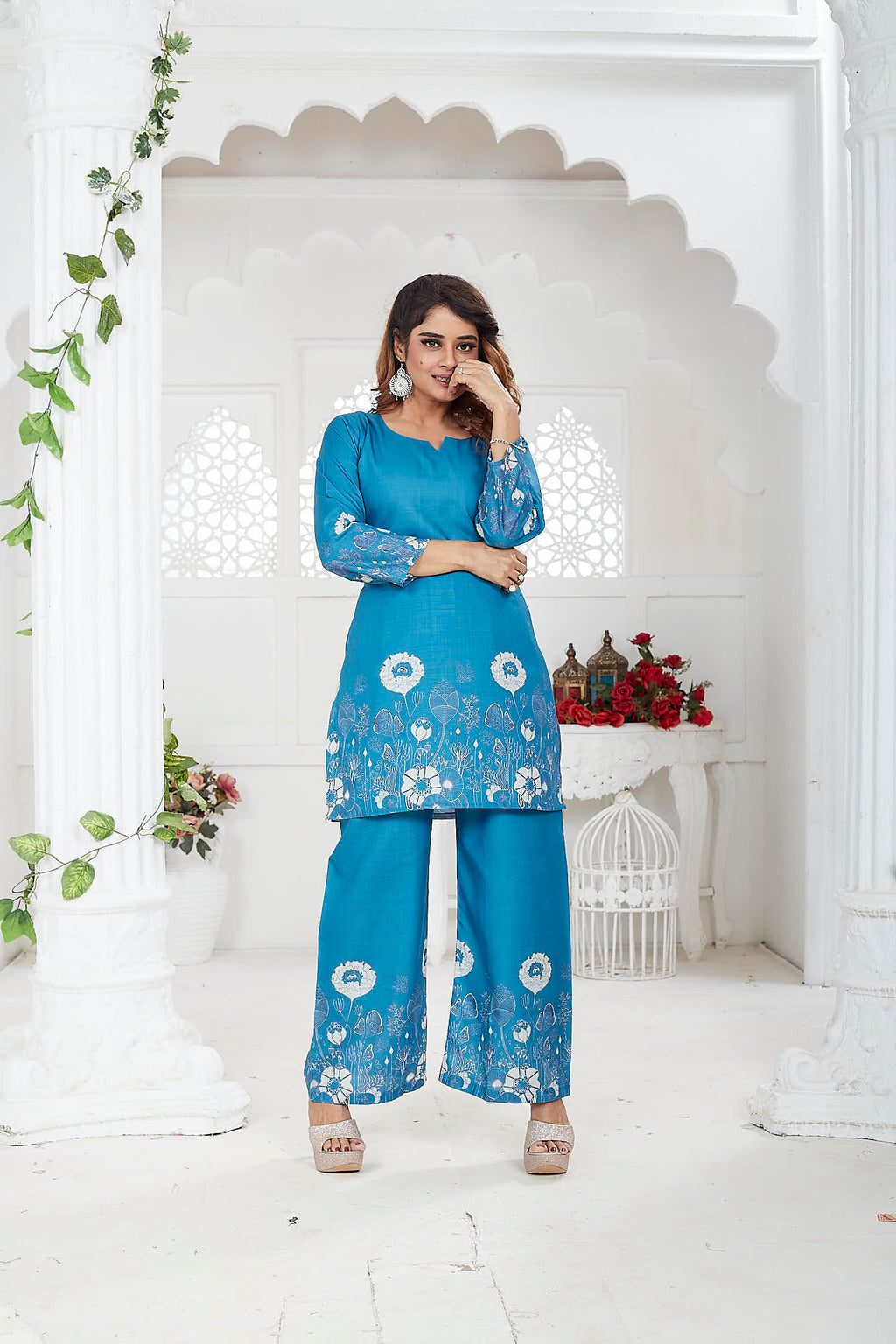 Blue Cotton-Linen Co-ord Set