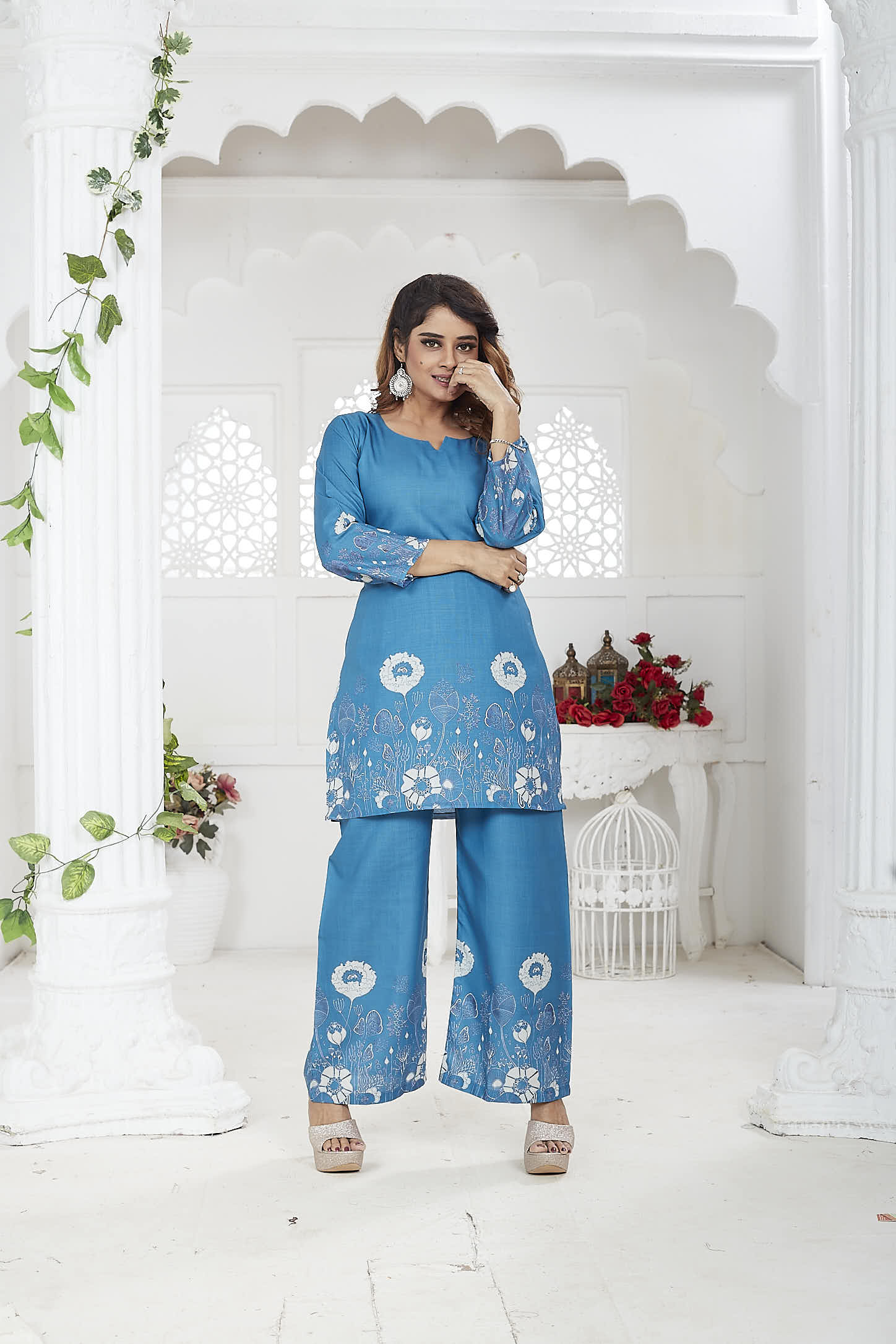 Blue Cotton-Linen Co-ord Set