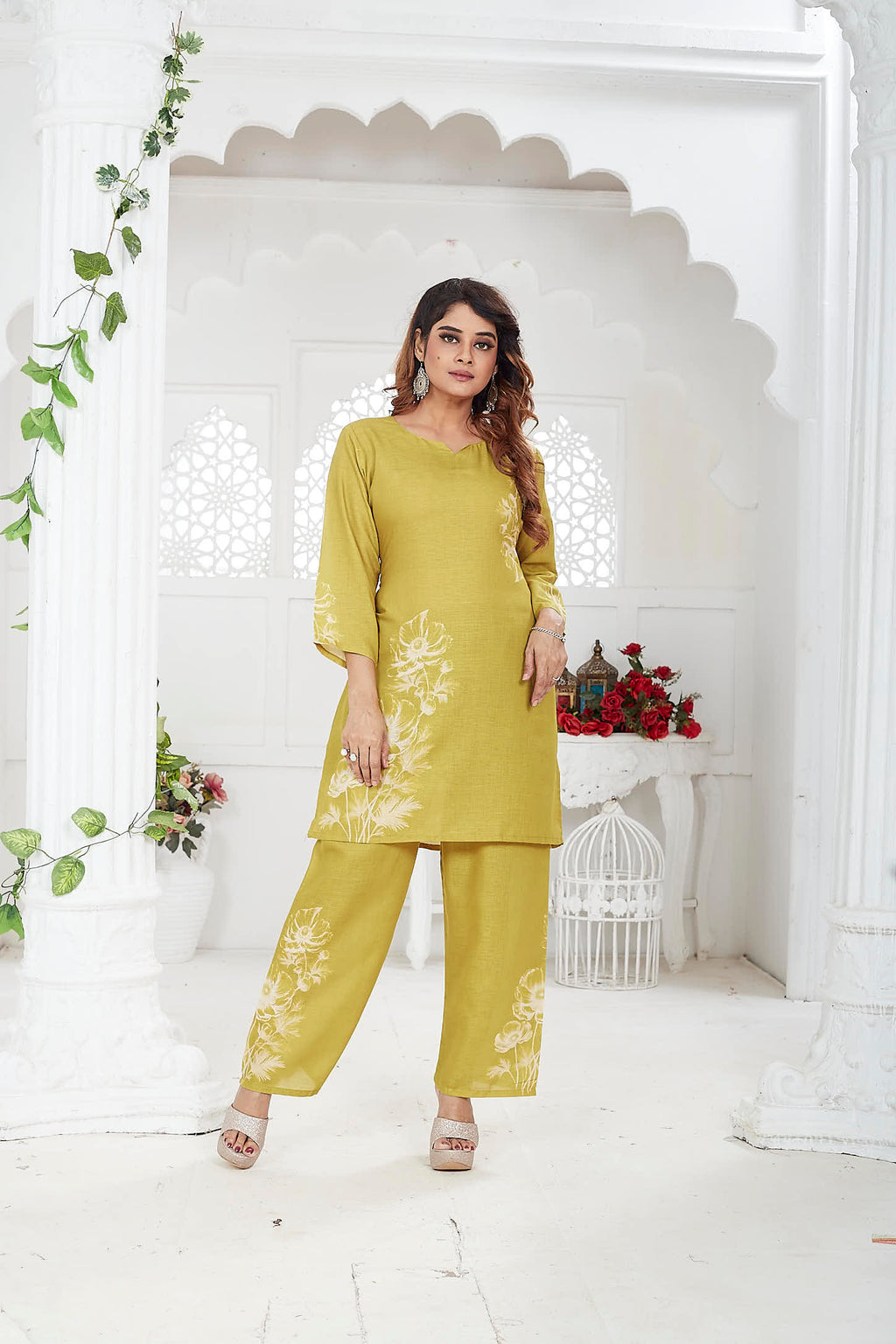 Jina Women’s Co-ord Set Linen Khadi - Mustard