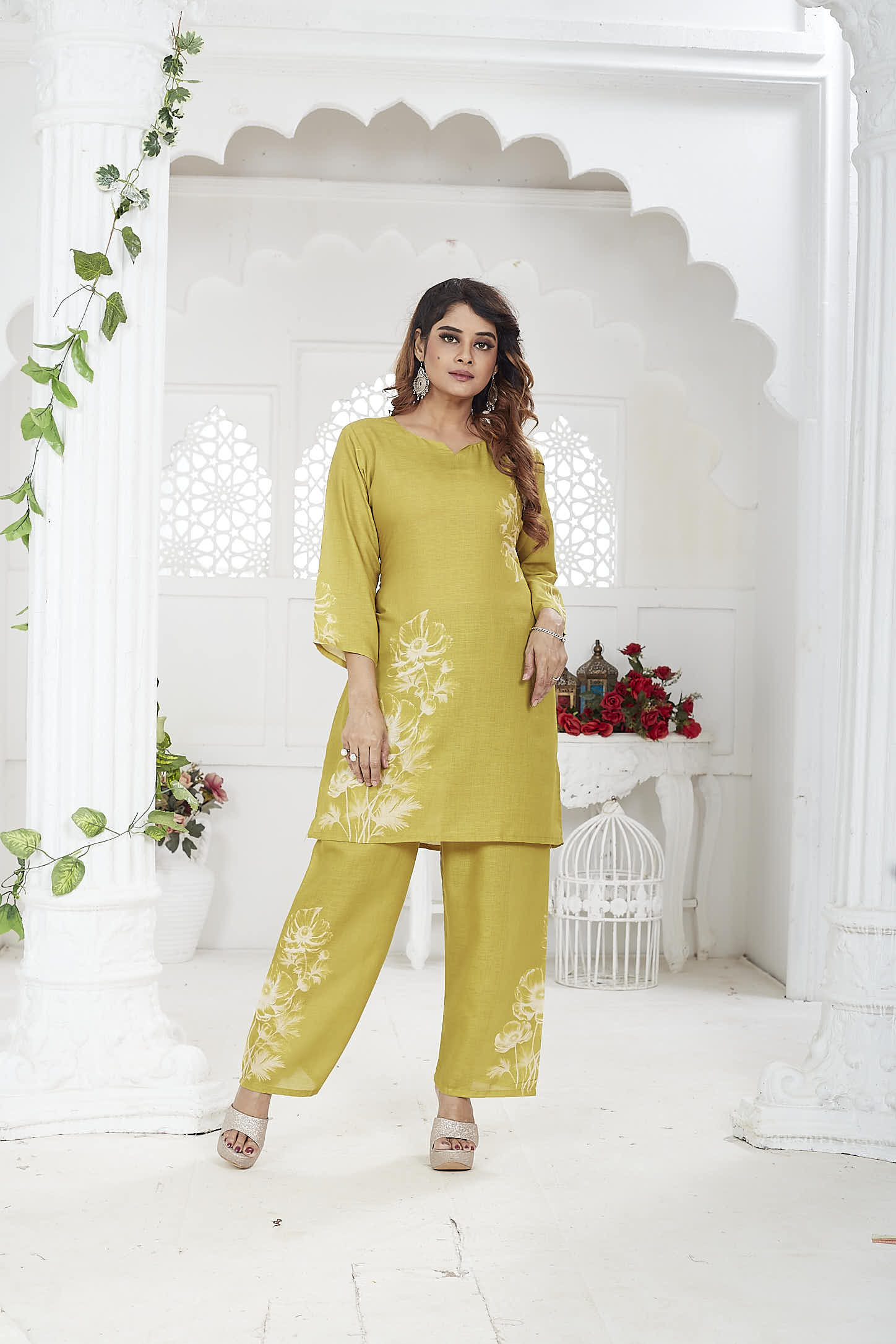 Jina Women’s Co-ord Set Linen Khadi - Mustard