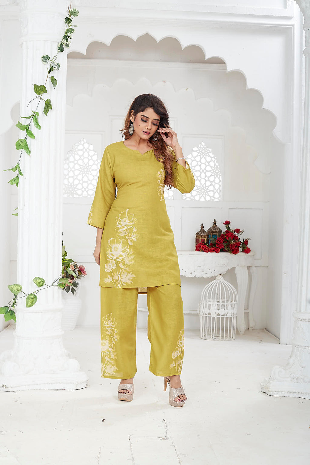 Jina Women’s Co-ord Set Linen Khadi - Mustard