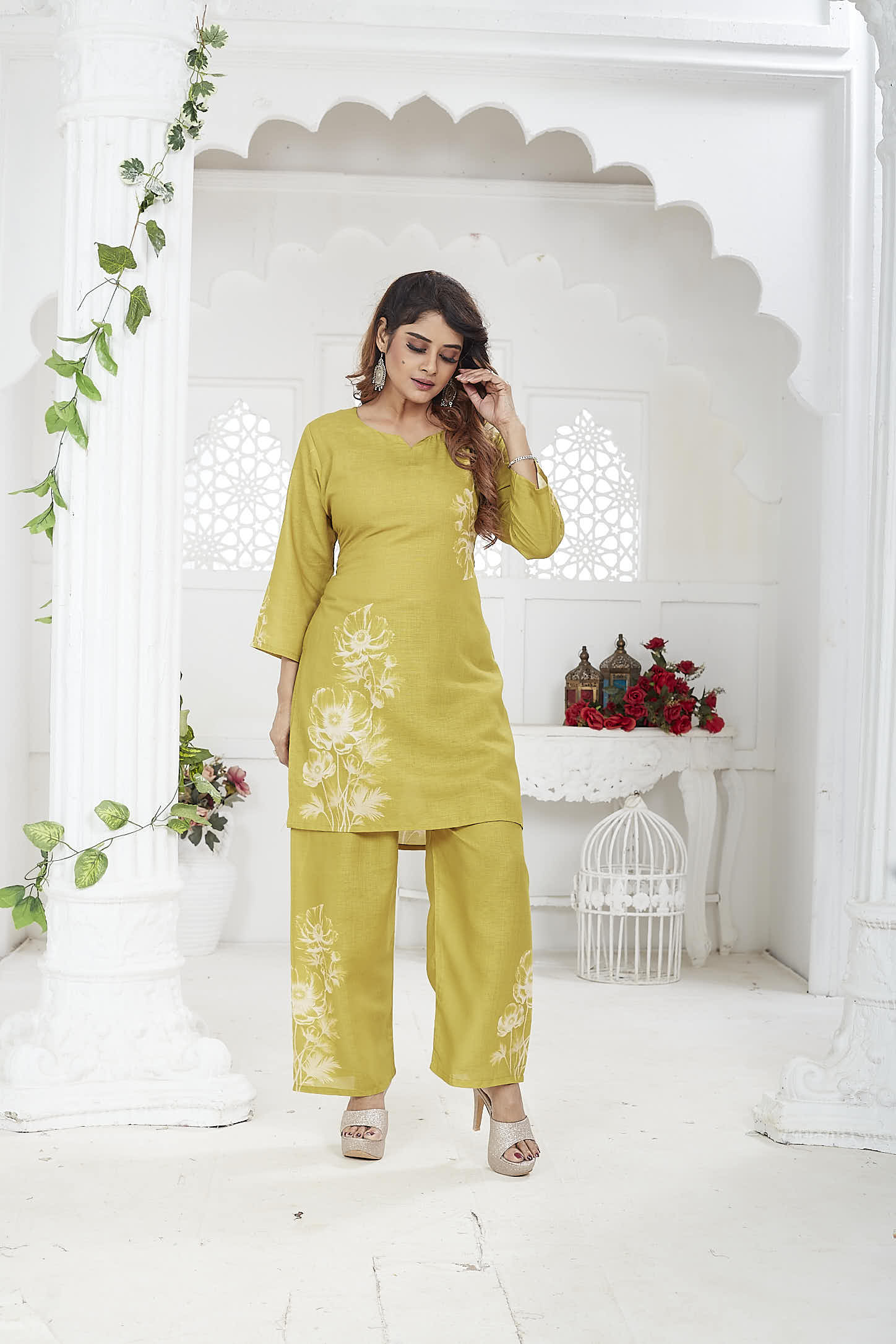 Jina Women’s Co-ord Set Linen Khadi - Mustard