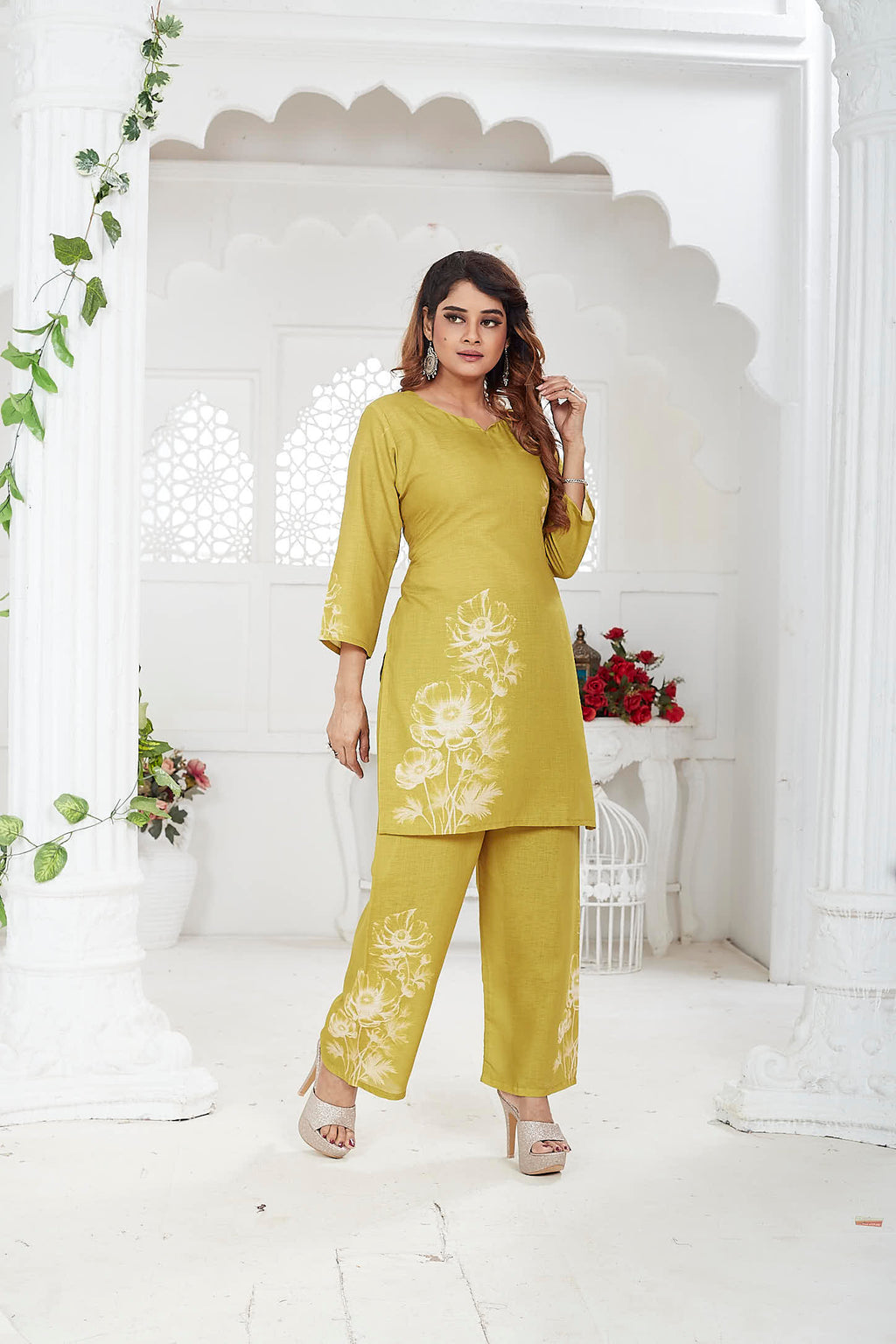 Jina Women’s Co-ord Set Linen Khadi - Mustard