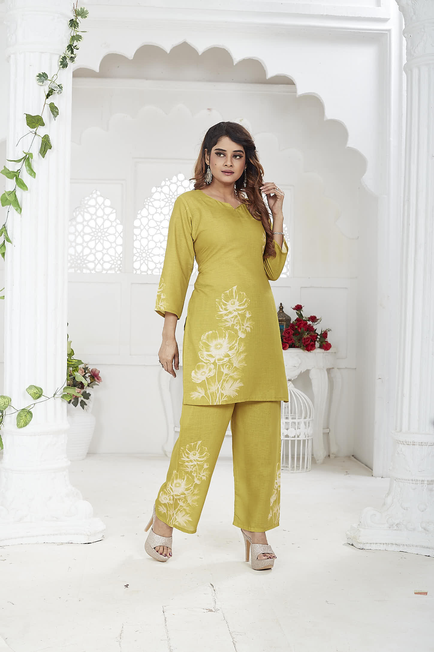 Jina Women’s Co-ord Set Linen Khadi - Mustard