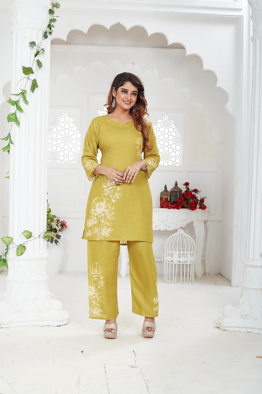 Jina Women’s Co-ord Set Linen Khadi - Mustard