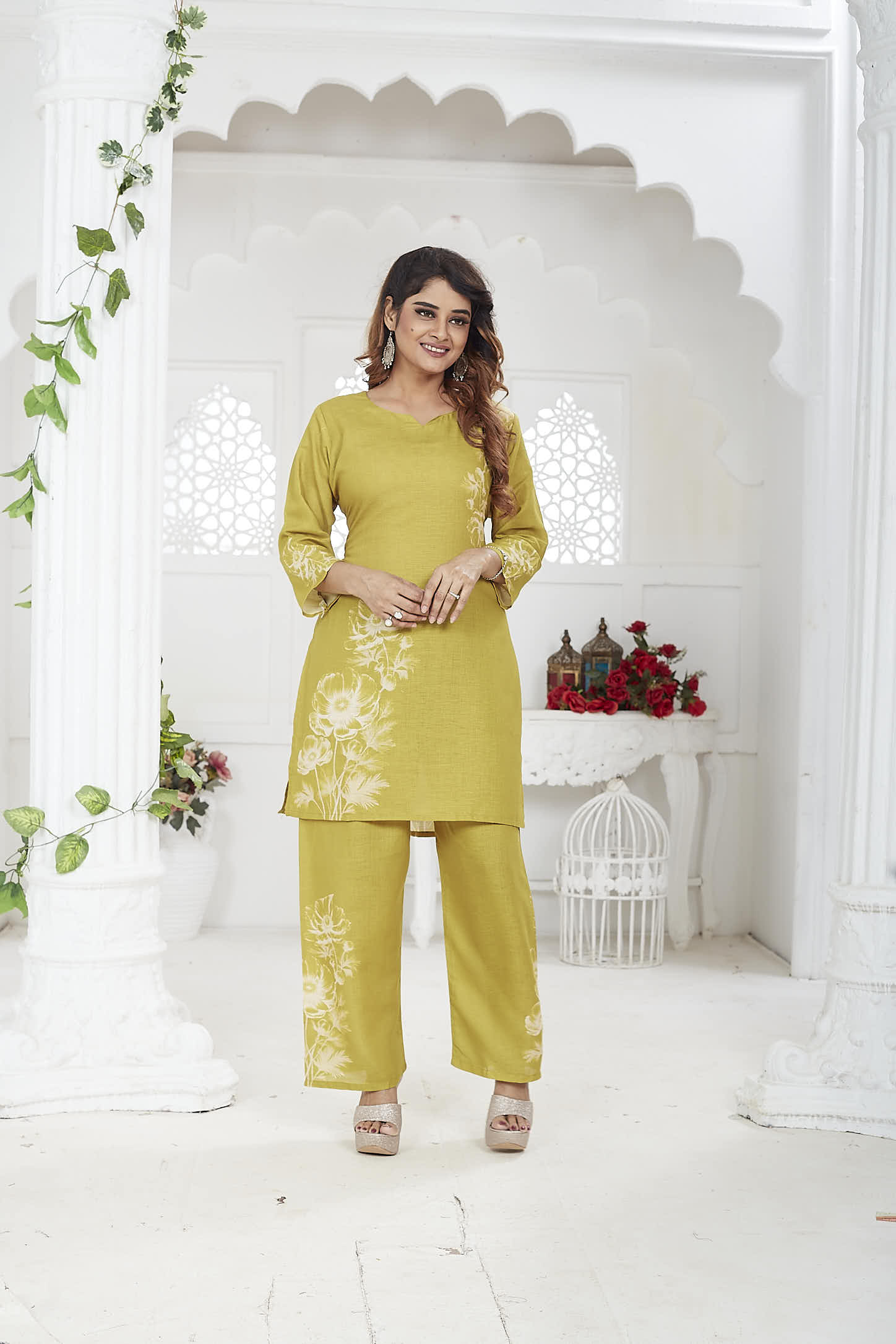 Jina Women’s Co-ord Set Linen Khadi - Mustard