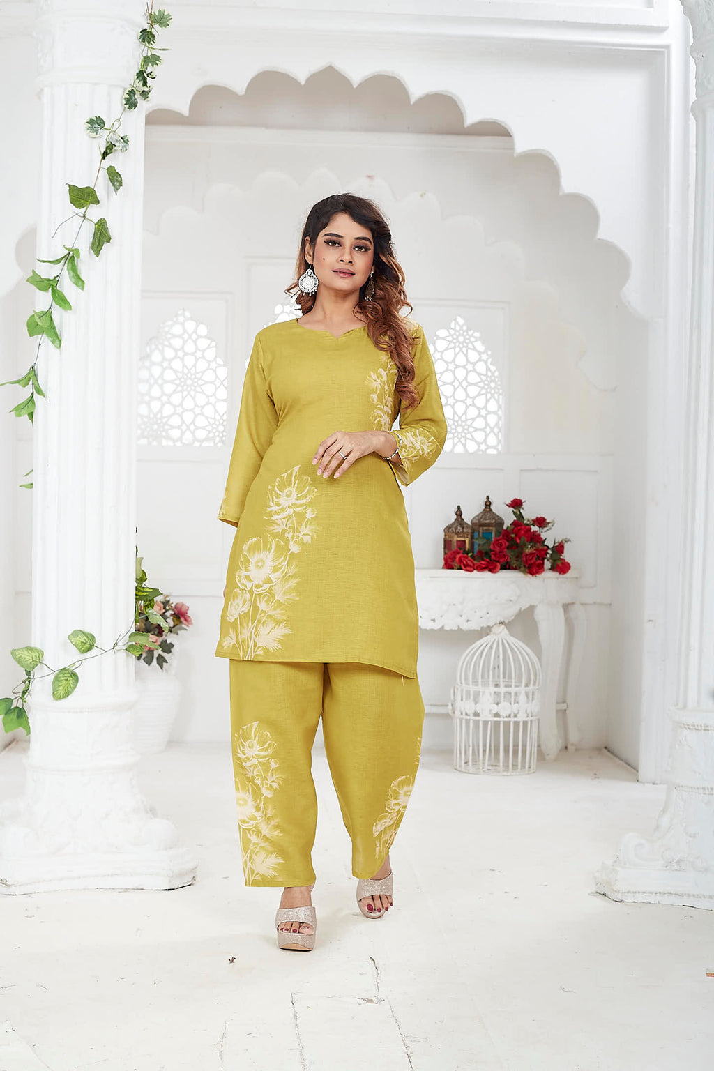 Jina Women’s Co-ord Set Linen Khadi - Mustard