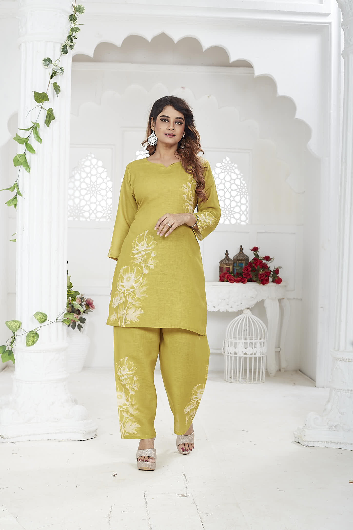 Jina Women’s Co-ord Set Linen Khadi - Mustard
