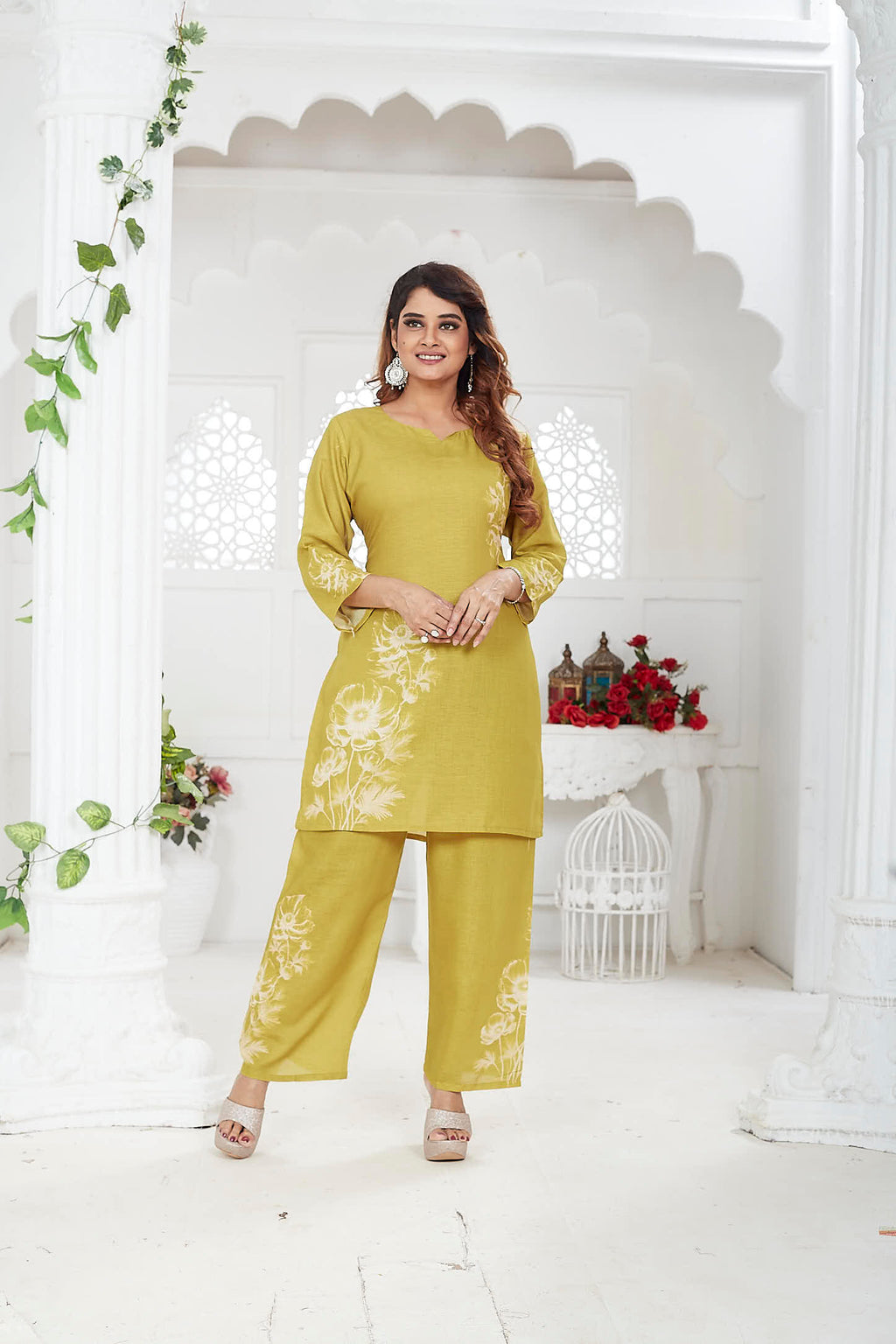 Jina Women’s Co-ord Set Linen Khadi - Mustard