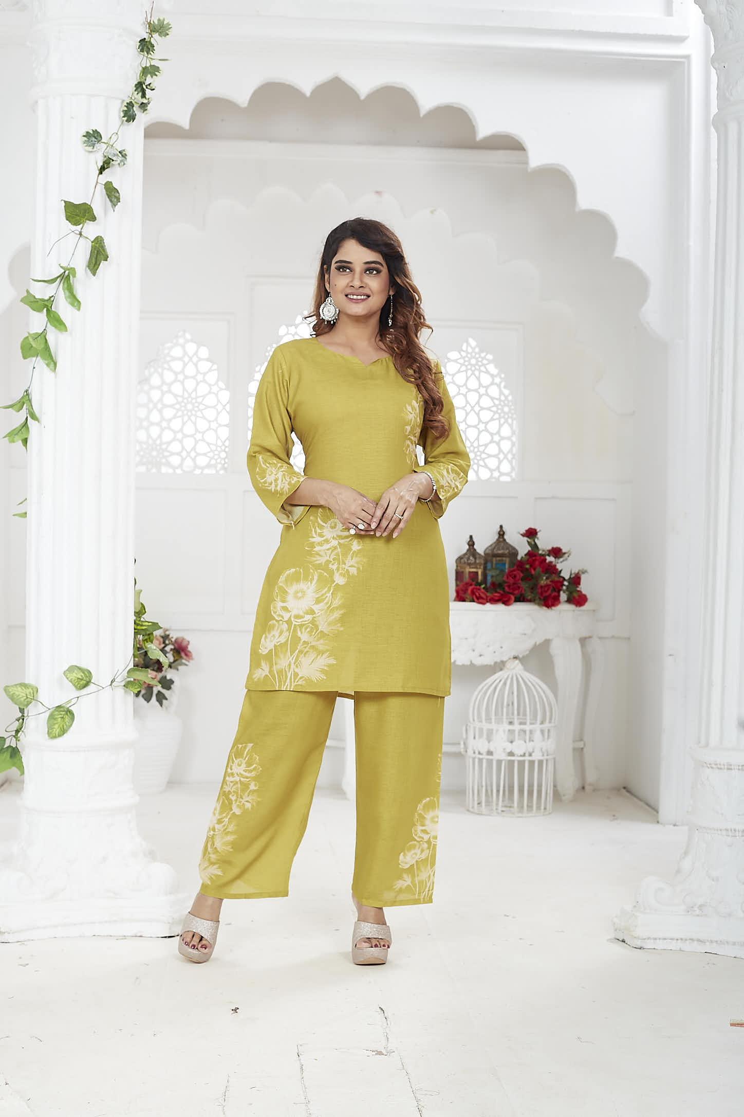 Jina Women’s Co-ord Set Linen Khadi - Mustard
