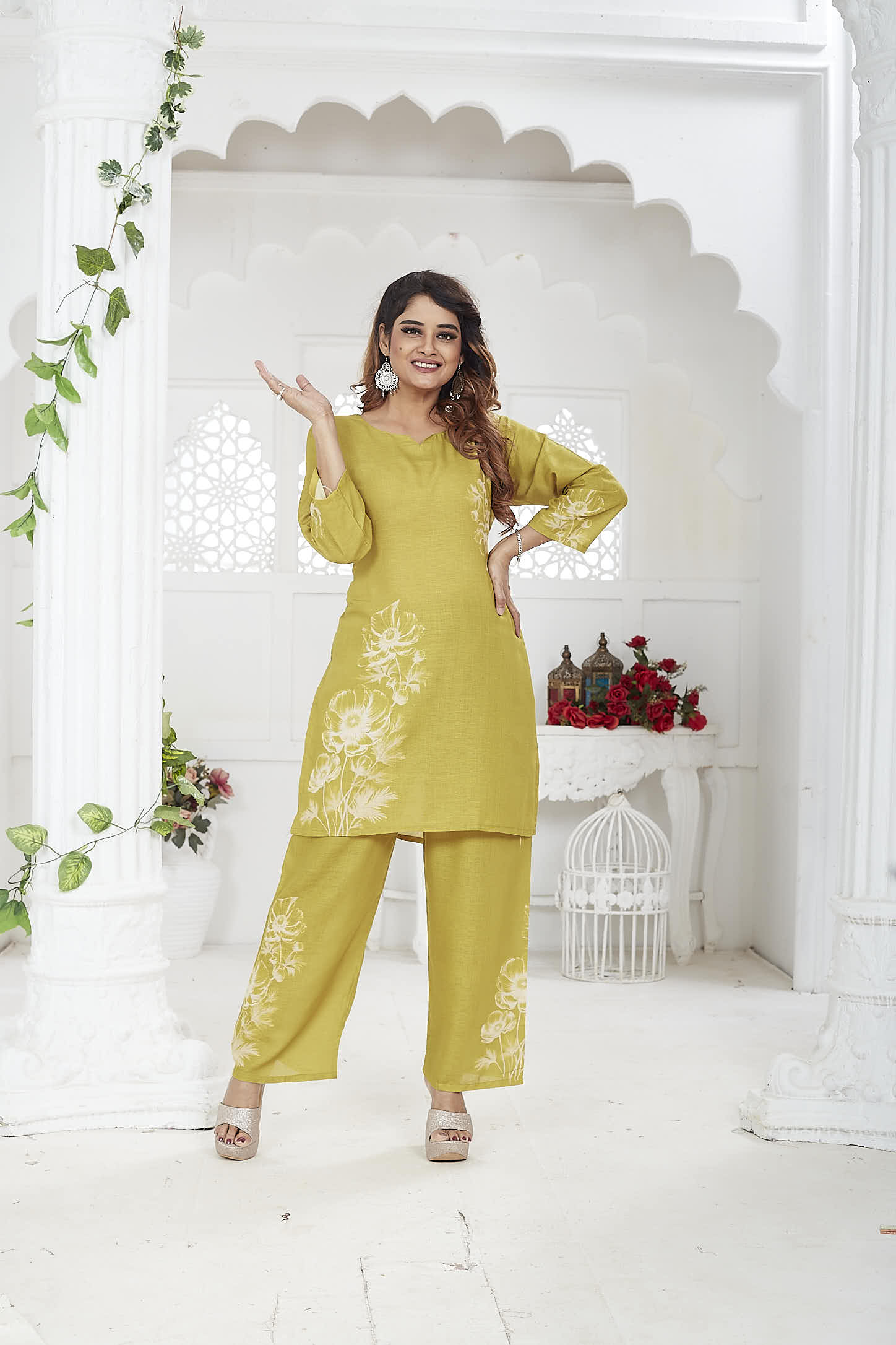 Jina Women’s Co-ord Set Linen Khadi - Mustard