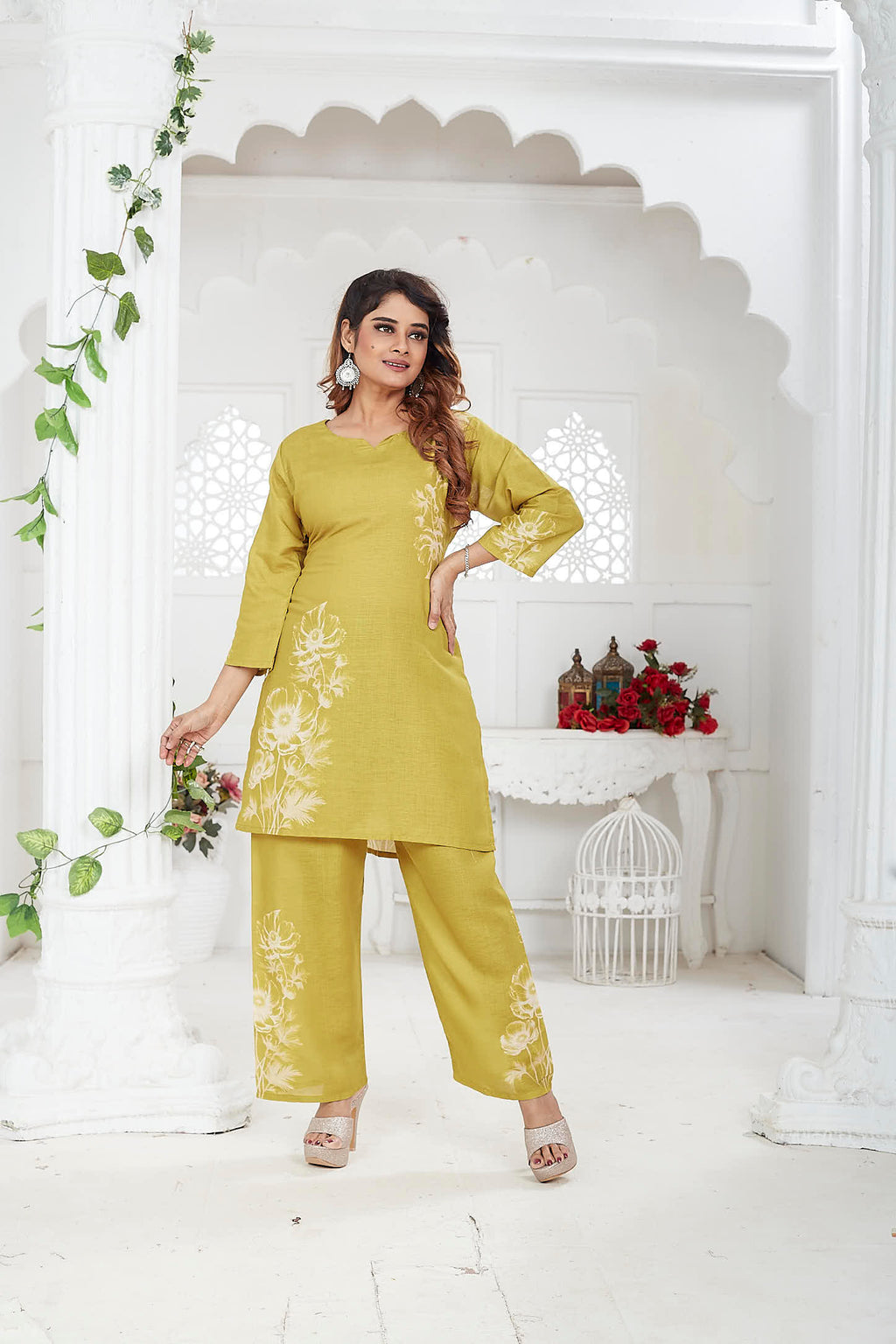 Jina Women’s Co-ord Set Linen Khadi - Mustard