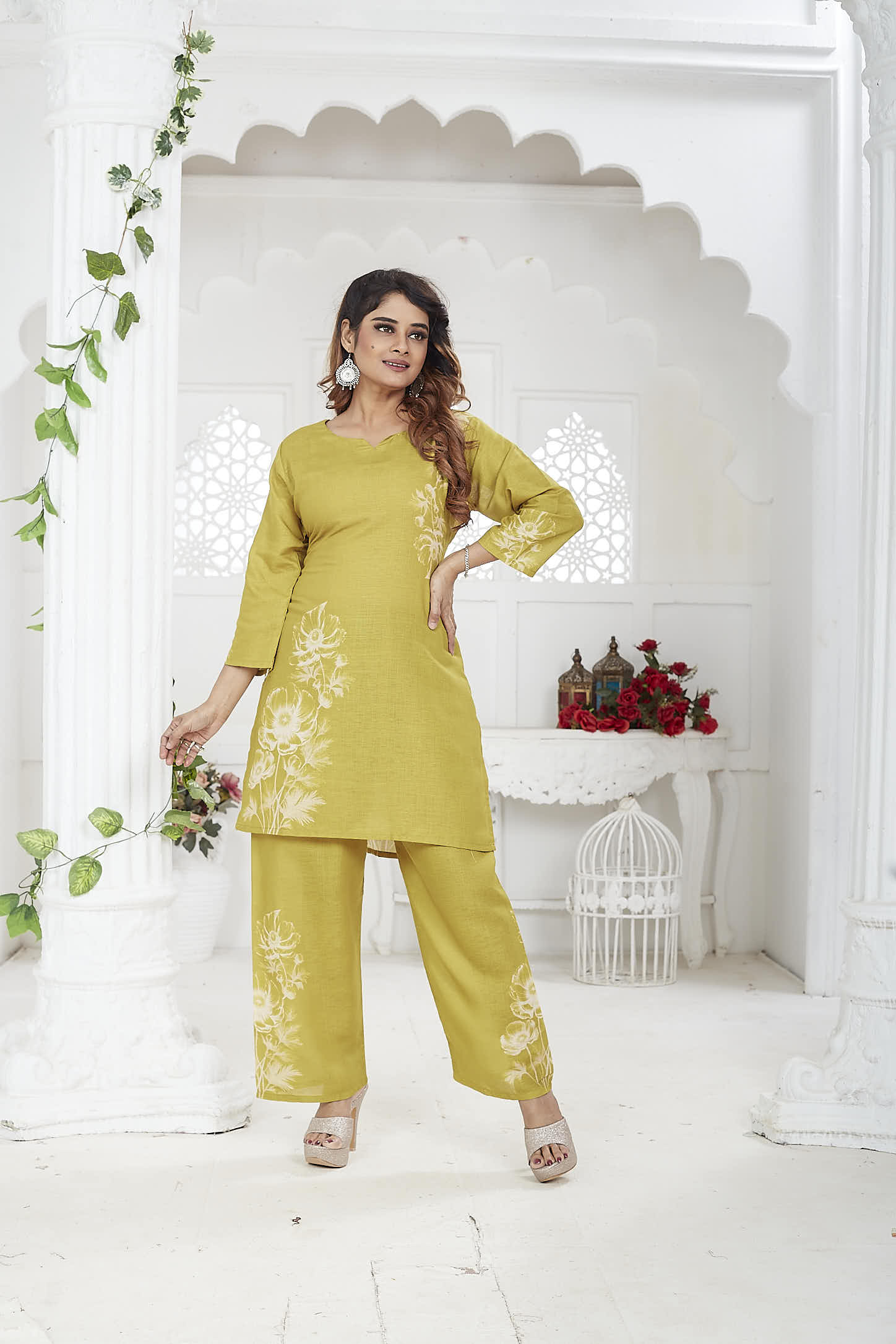 Jina Women’s Co-ord Set Linen Khadi - Mustard